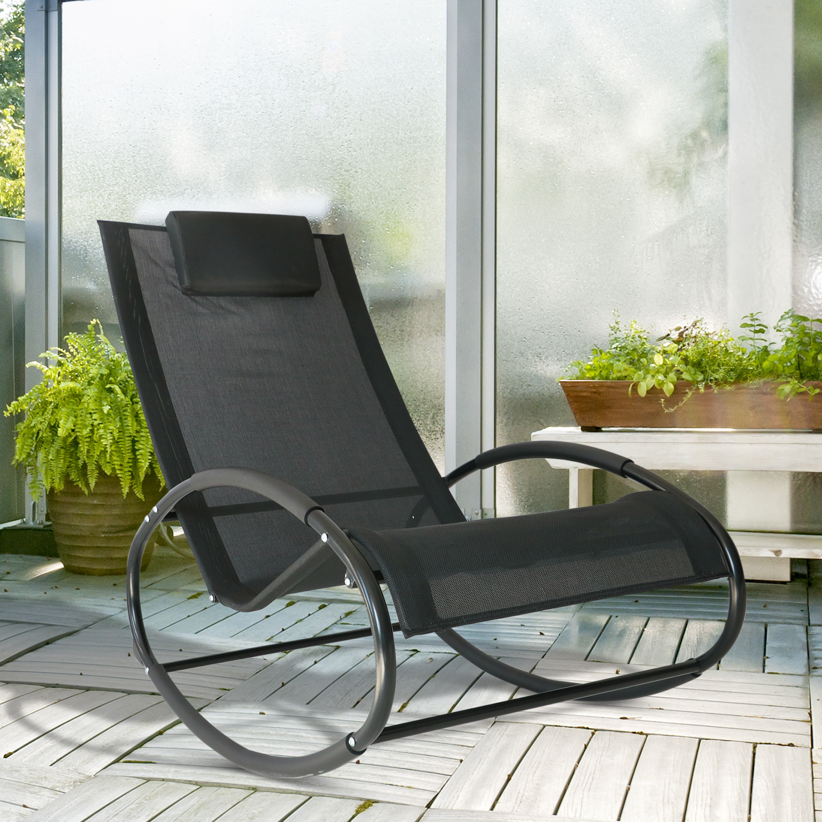 Details About Outsunny Patio Rocking Lounge Chair Orbital Zero Gravity Seat Pool Chaise W