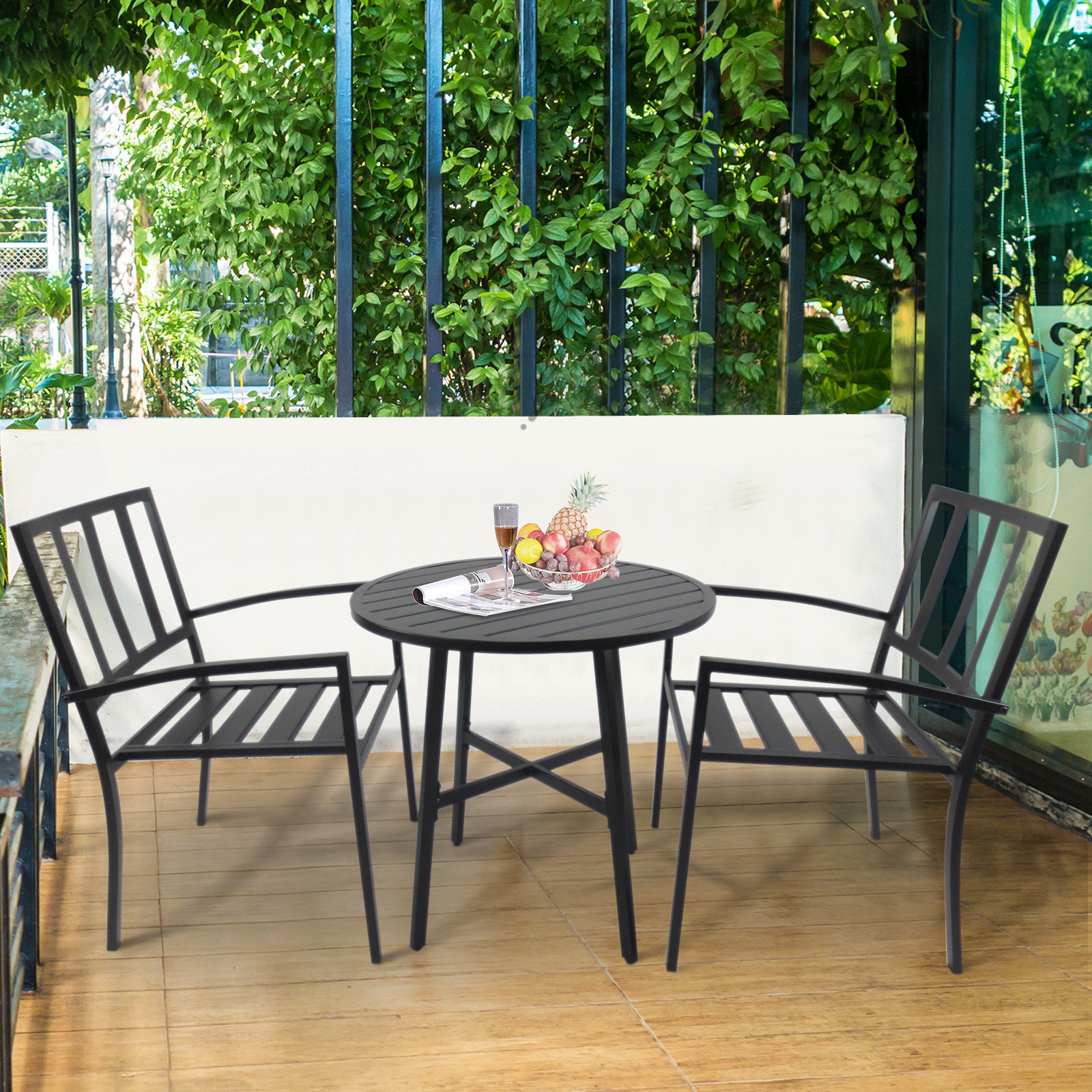 Metal 3 Piece Outdoor Balcony Modern French Bistro Table Dining Set