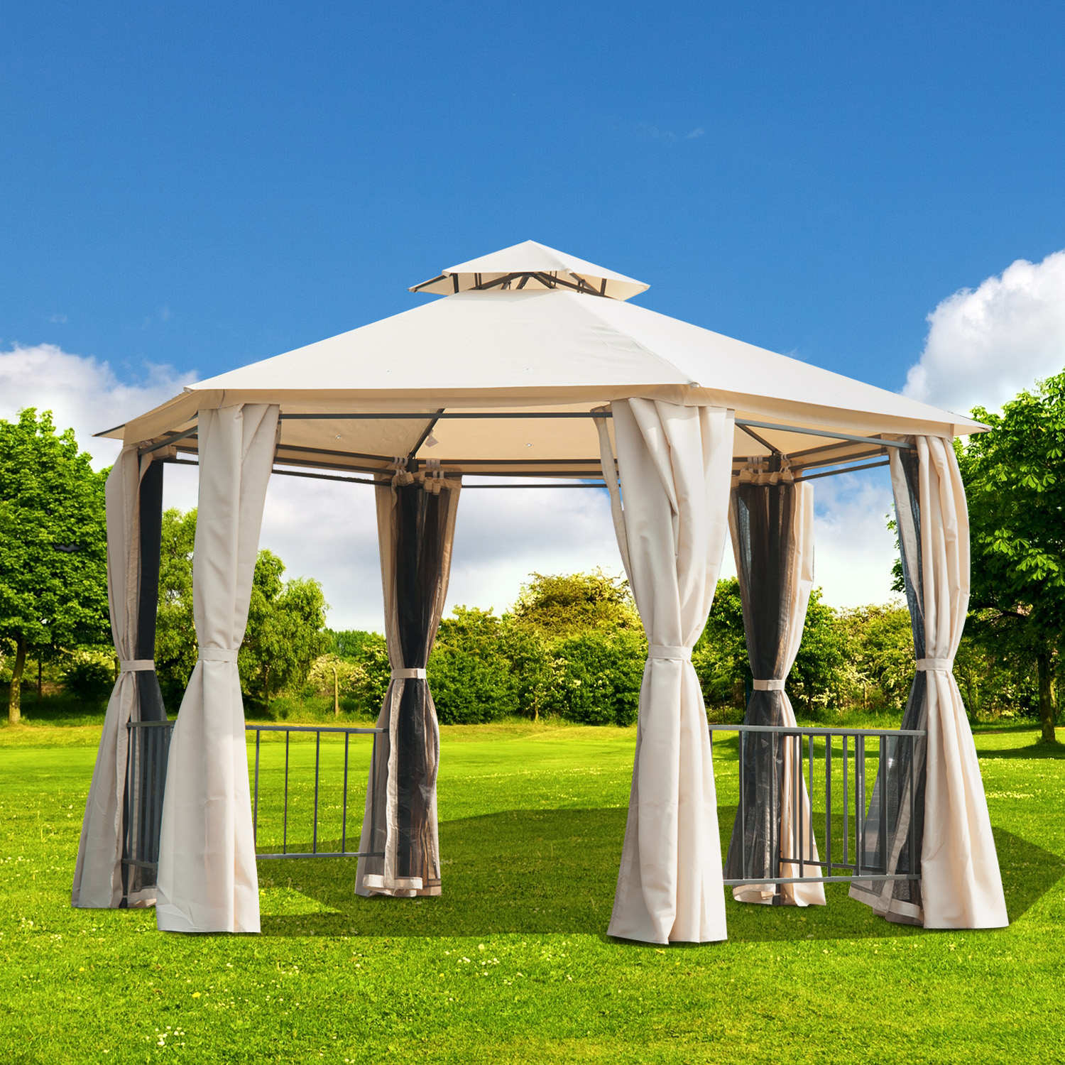 Outdoor TwoTiered Hexagonal Garden Gazebo Sunshade Canopy Shelter