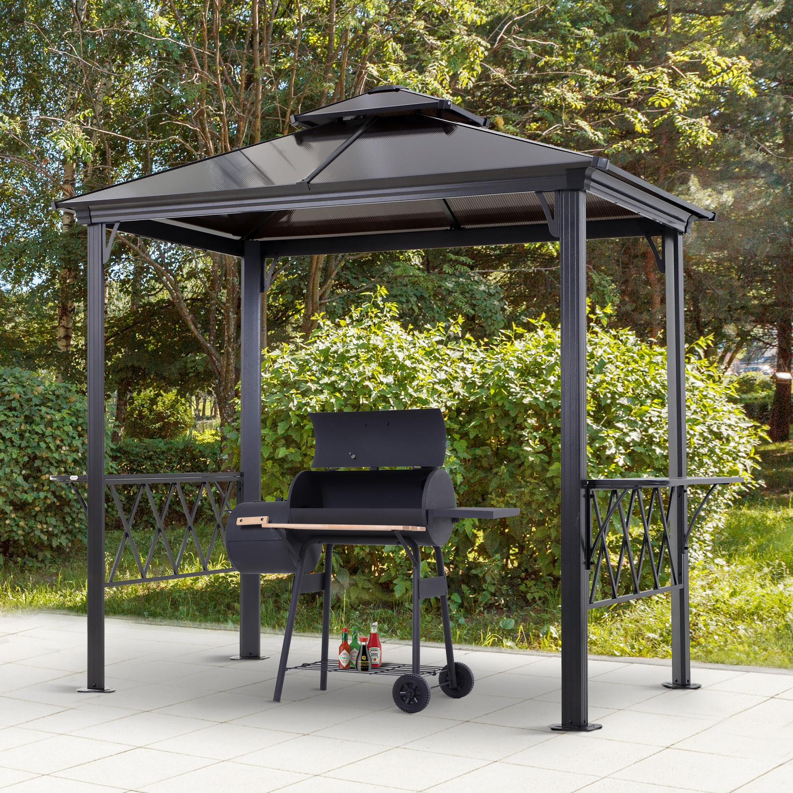 Outsunny 8.3ft Outdoor Doubletier BBQ Grill Canopy Gazebo w/ 2 Shelf