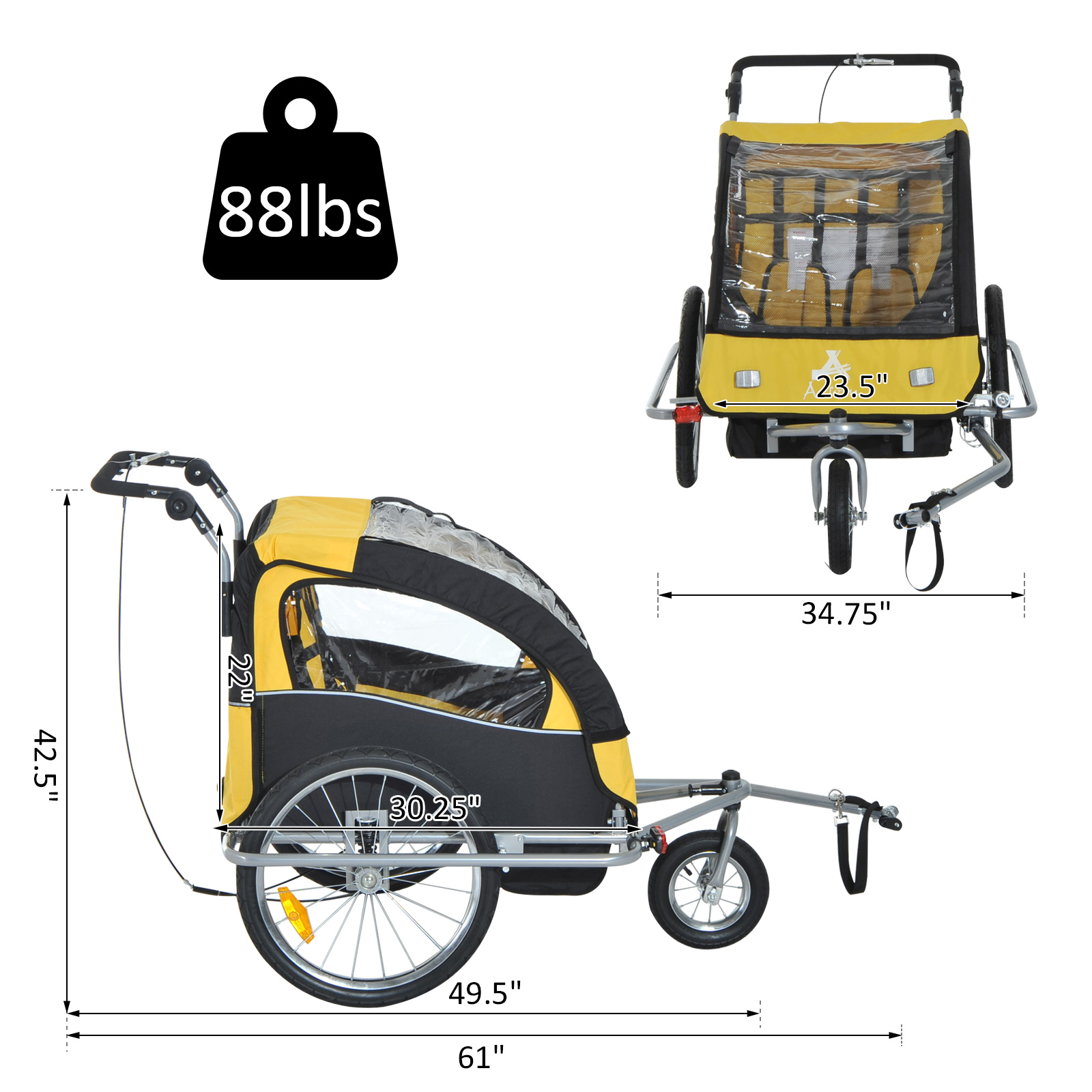 Elite Aosom Double Baby Bike Trailer Stroller Child Bicycle Jogger