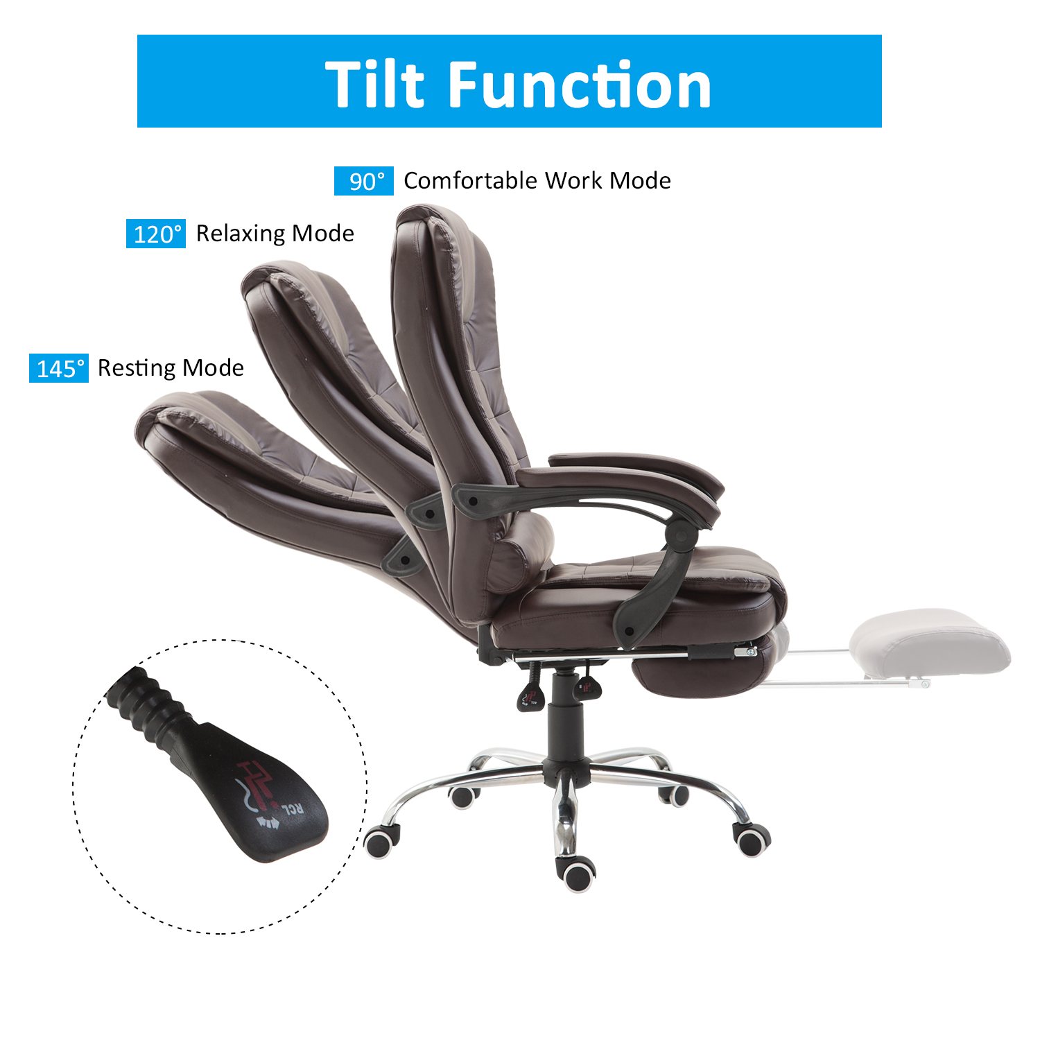 Executive Style Reclining Office Napping Chair PU Leather W