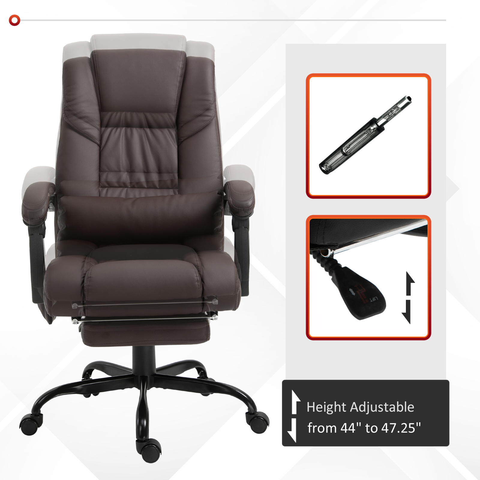 Massaging Office Chair with Reclining Function, 5 Wheels, and High Back