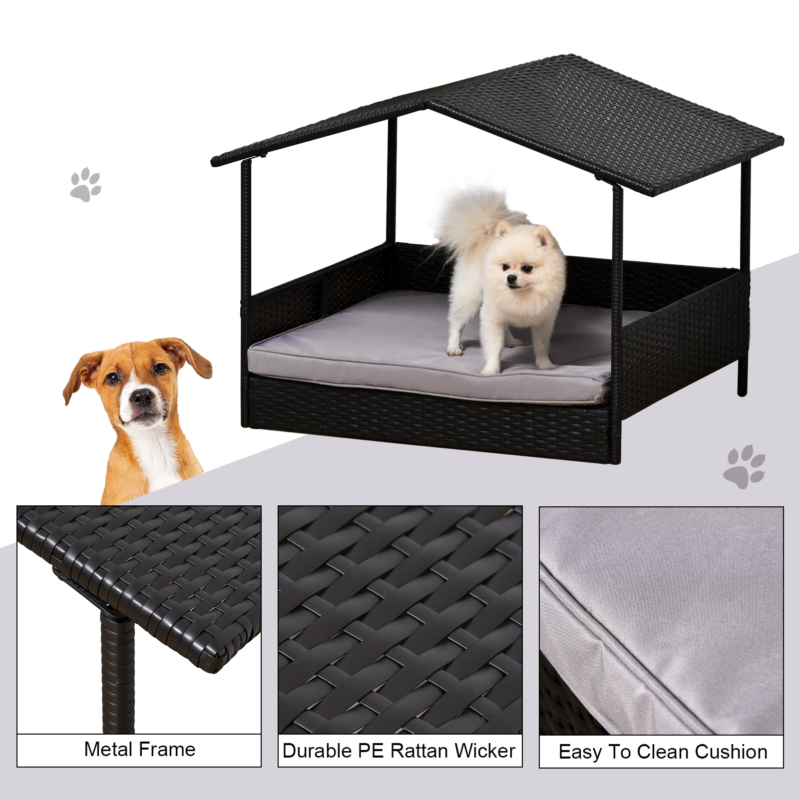 Wicker Pet House Dog Bed for Indoor/Outdoor Rattan Furniture with
