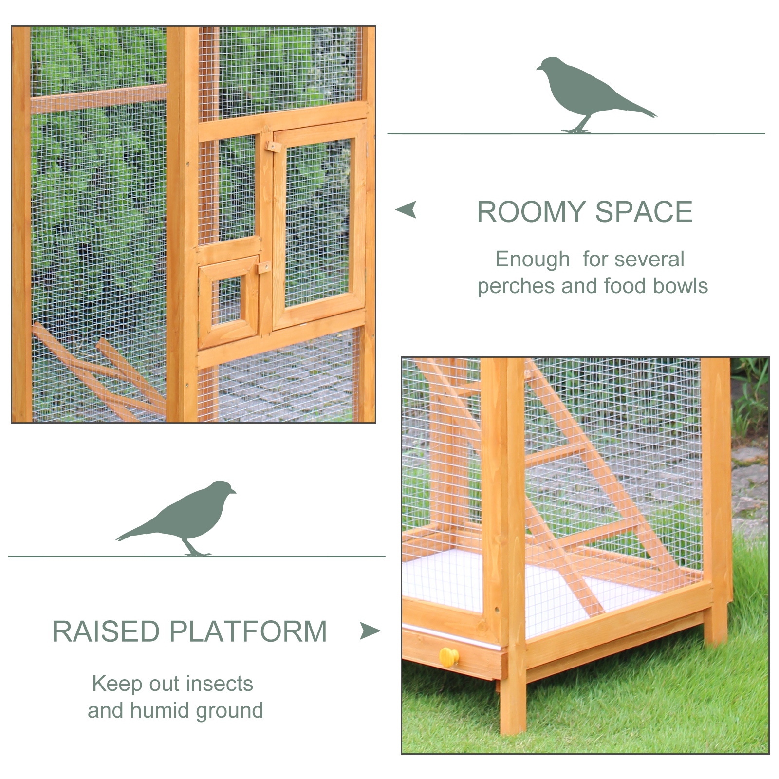 Wooden Parrot Bird Cage Cockatiel Aviary Play Pet Supplies Doors 1.8m