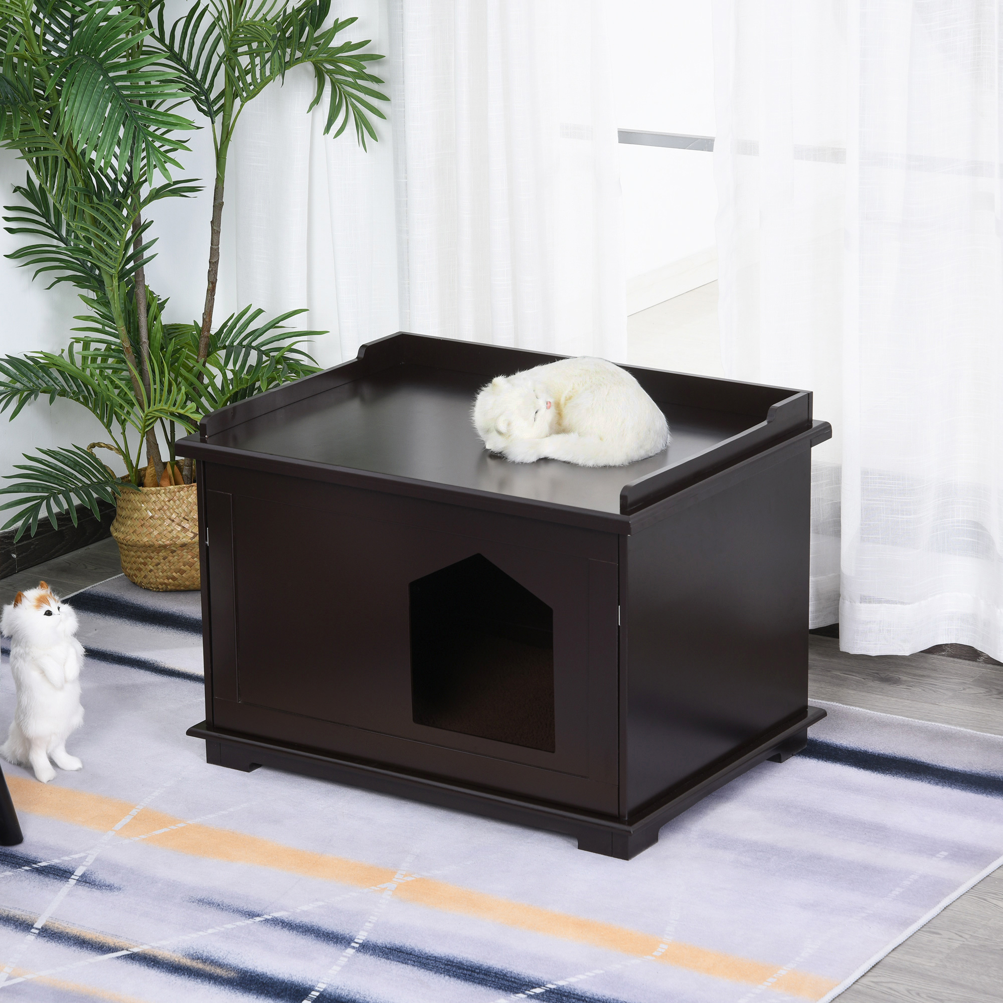 Wooden Cat Litter Box Covered Mess Free End Table Hideaway