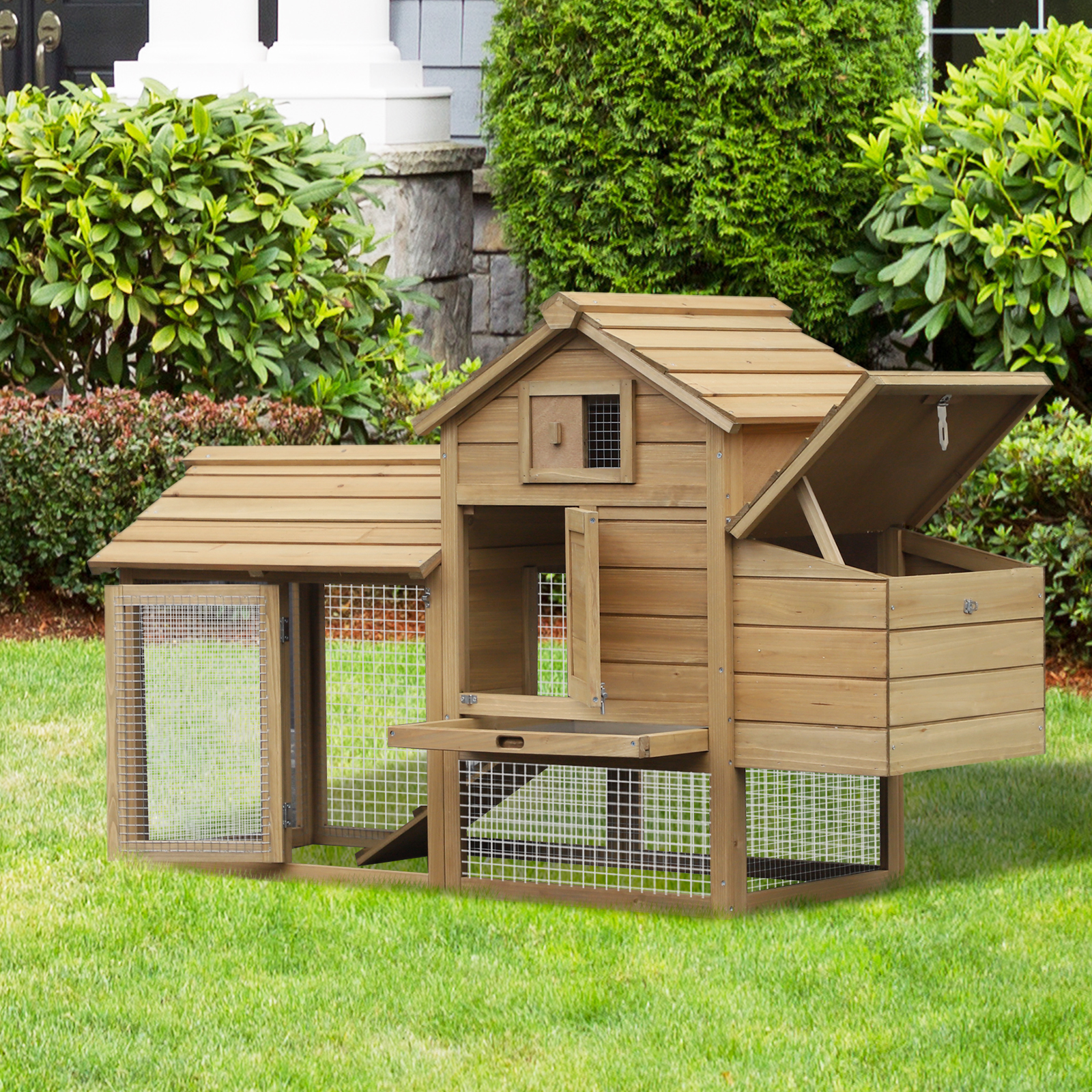 PawHut 59" Wooden Outdoor Chicken Coop Hen House with Nesting Box and