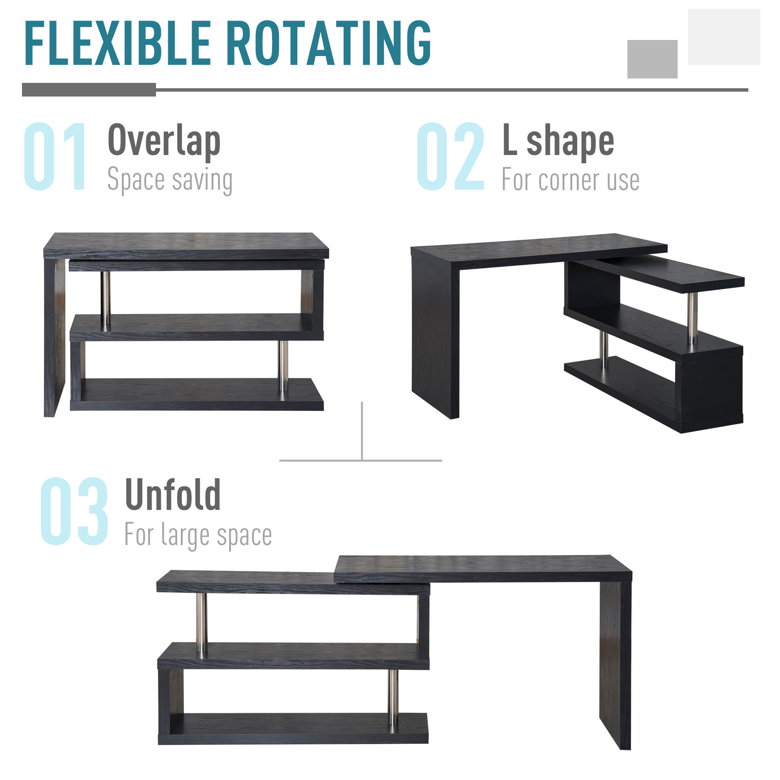 360° Rotating Foldable Convertible Office Desk Shelf Combo Writing Table eBay