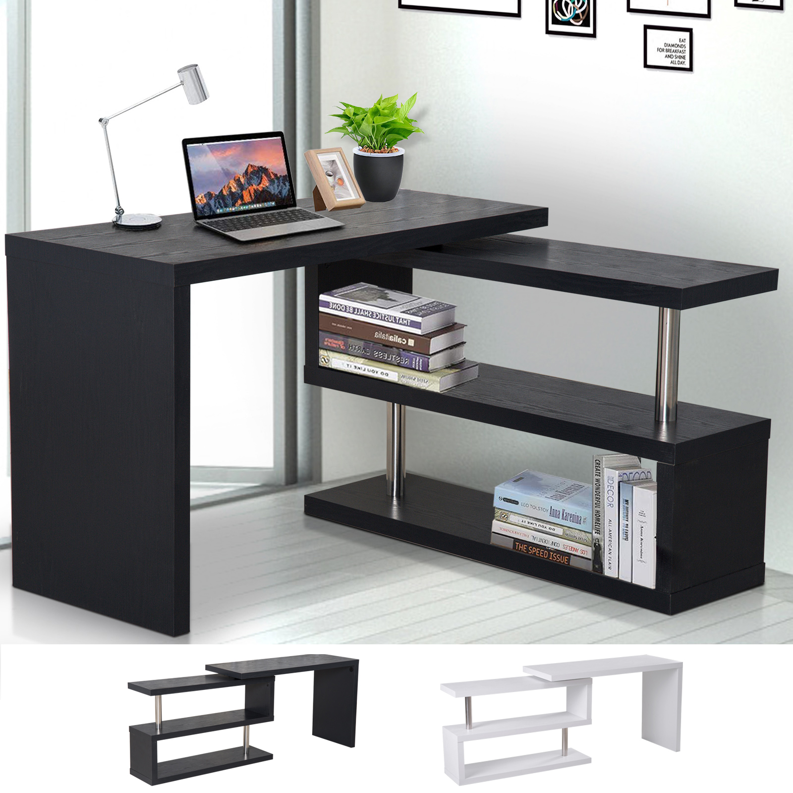 360° Rotating Foldable Convertible Office Desk Shelf Combo Writing Table eBay