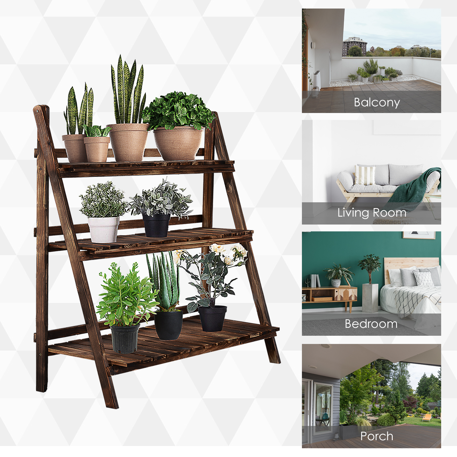 3 Tier Ladderstyle Wooden Flower Plant Stand Patio