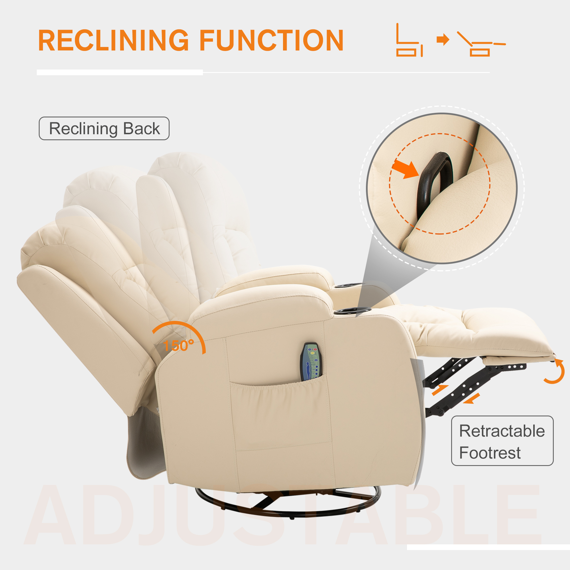 Overstuffed PU Leather Relaxing Therapeutic Massage Recliner W