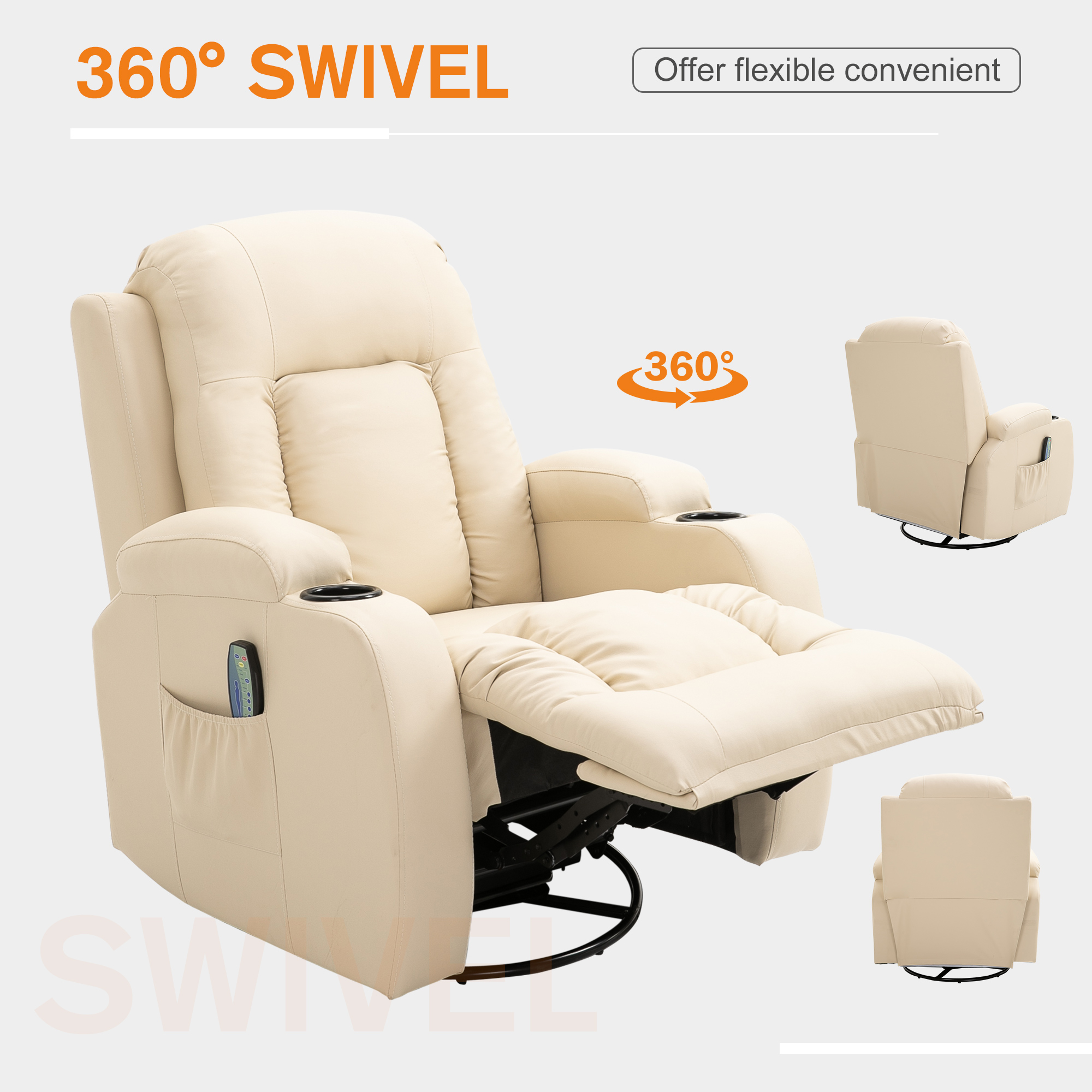 Overstuffed PU Leather Relaxing Therapeutic Massage Recliner W