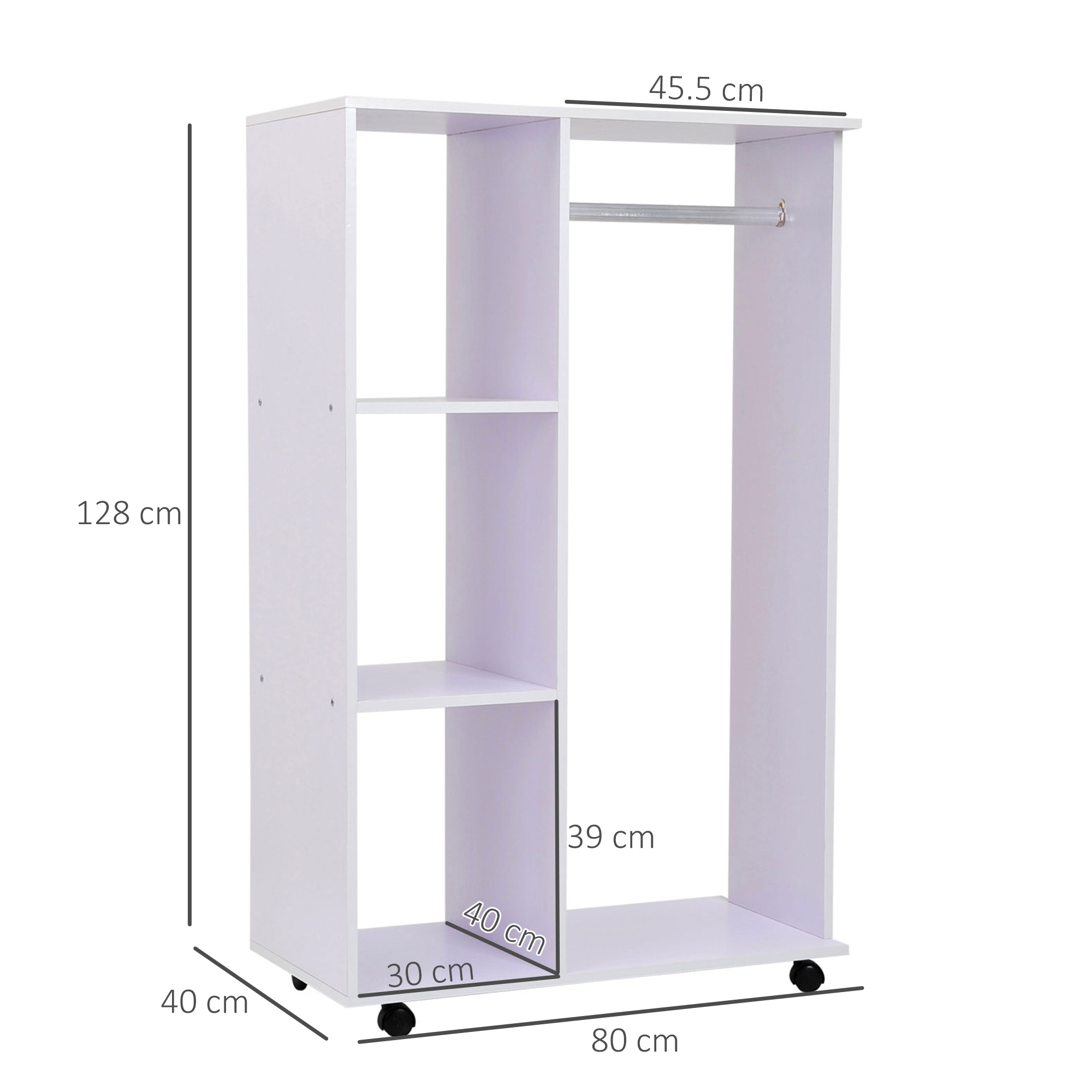Open Wardrobe on Wheels, W/ Rods and Shelves,Clothes, Shoes Organizer ...