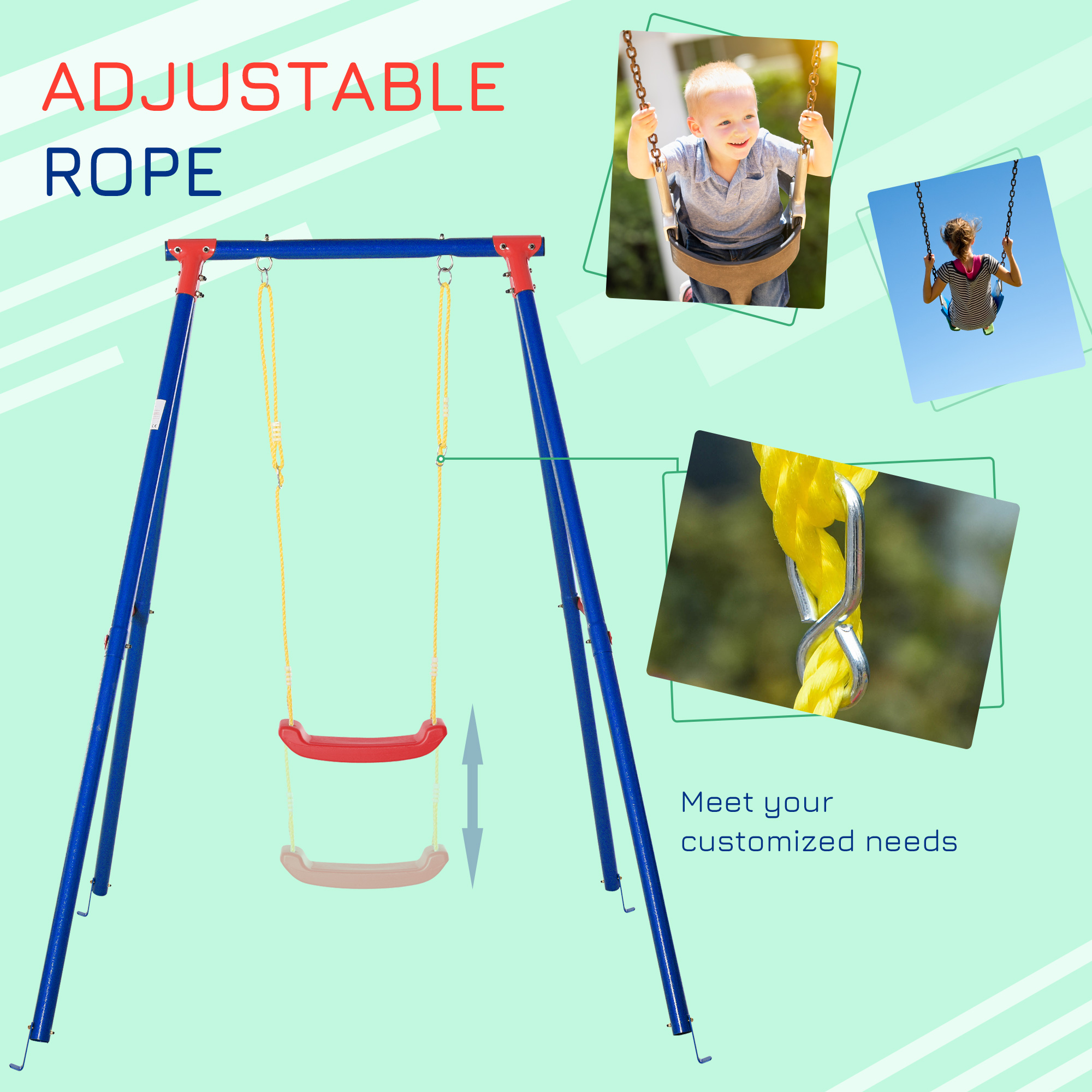 Outsunny Metal Swing Set w/ Adjustable Rope Heavy Duty AFrame Stand