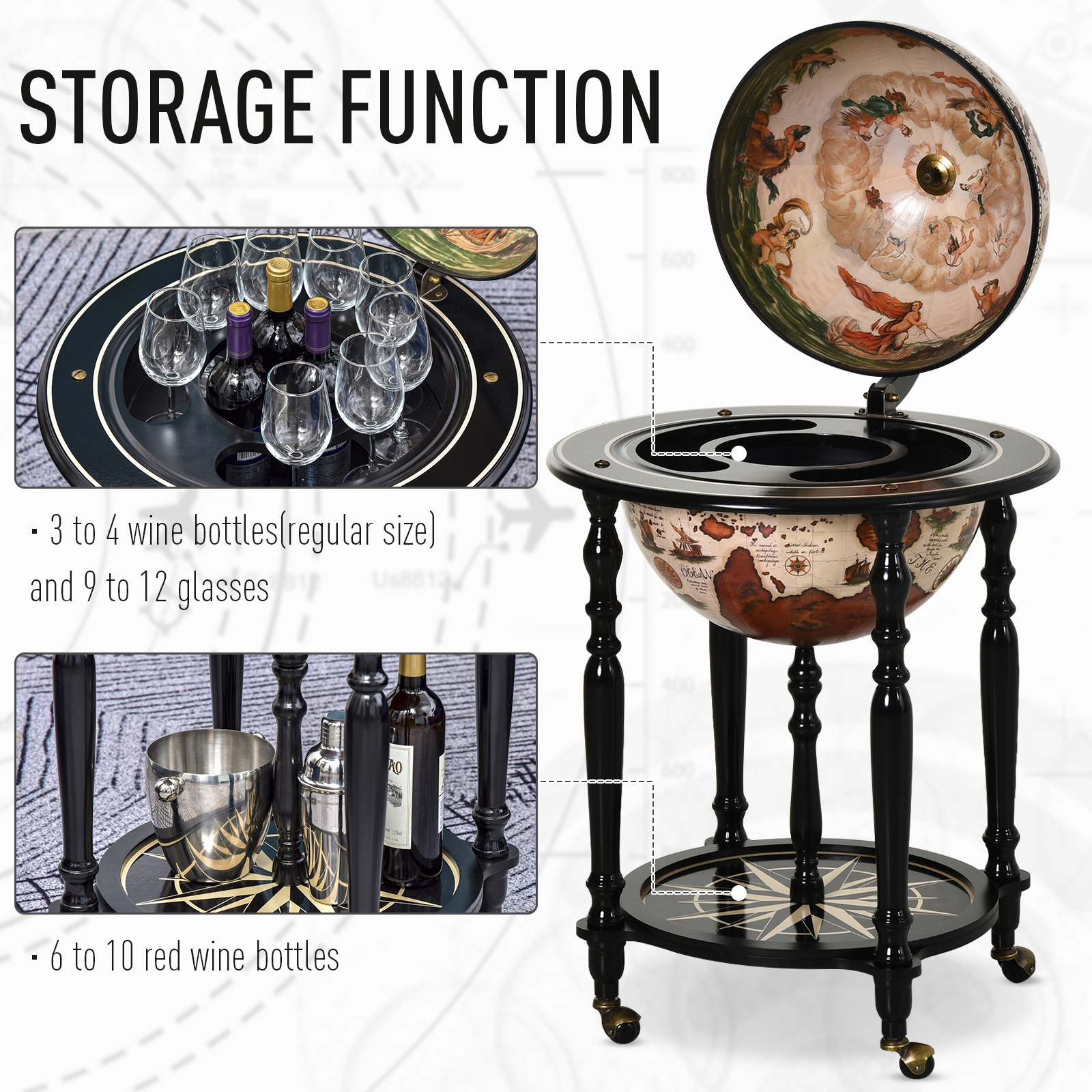 Globe Retro Style Mini Bar Drink Movable Wine Beverage Trolley eBay
