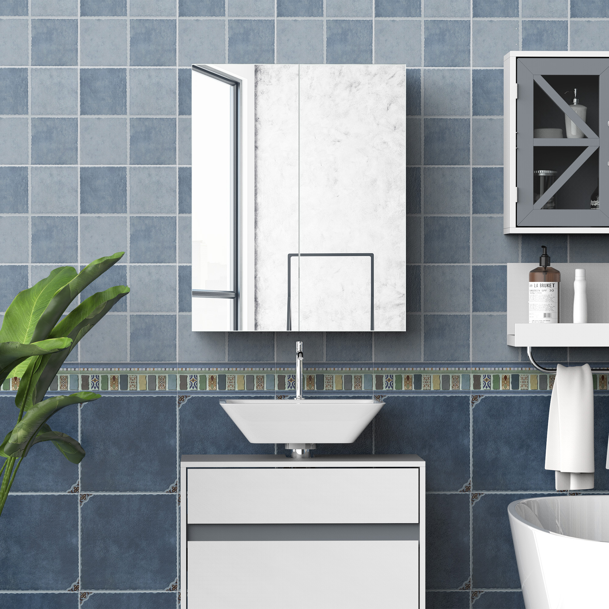 HOMCOM armario con espejo de baño armario de almacenamiento de montaje