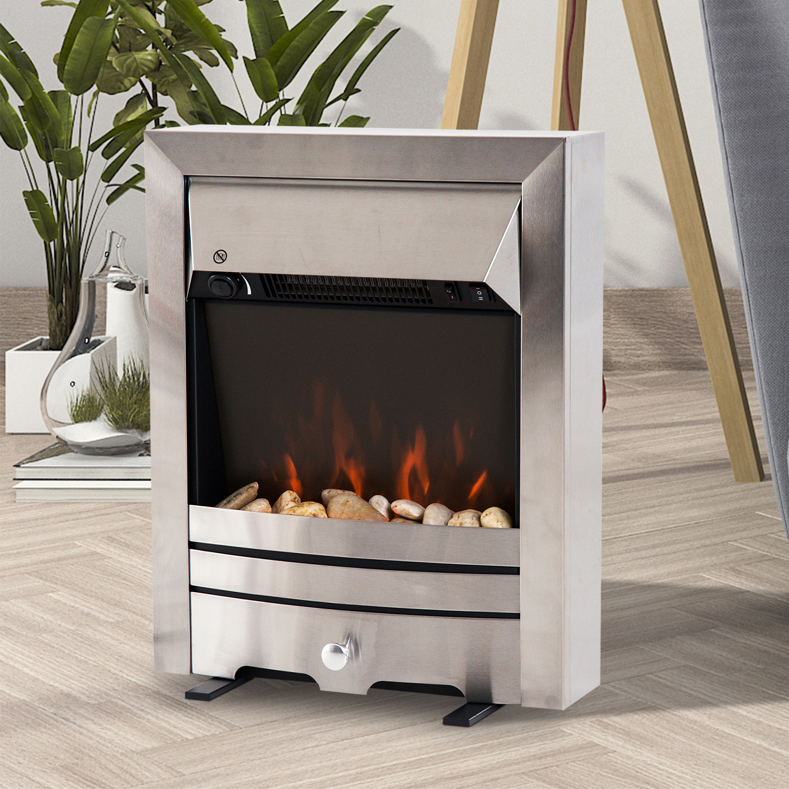 Electric Fireplace Stainless Steel 2KW Heater LED Fire Flame eBay