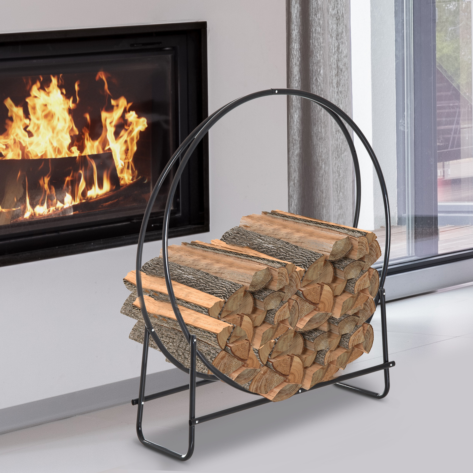 Firewood Log Rack Steel Storage Stand Holder Hoop
