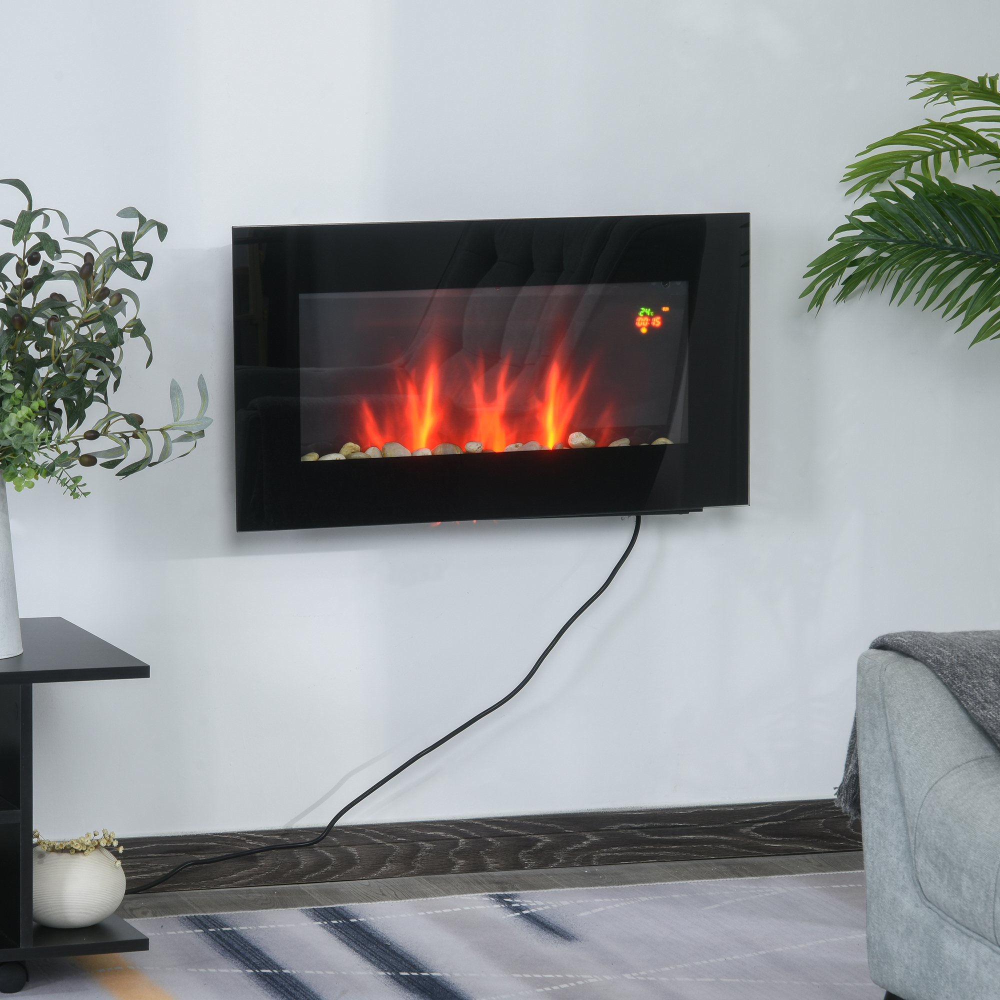 1000W/2000W Electric Wall Fireplace LED Flame Effect Timer
