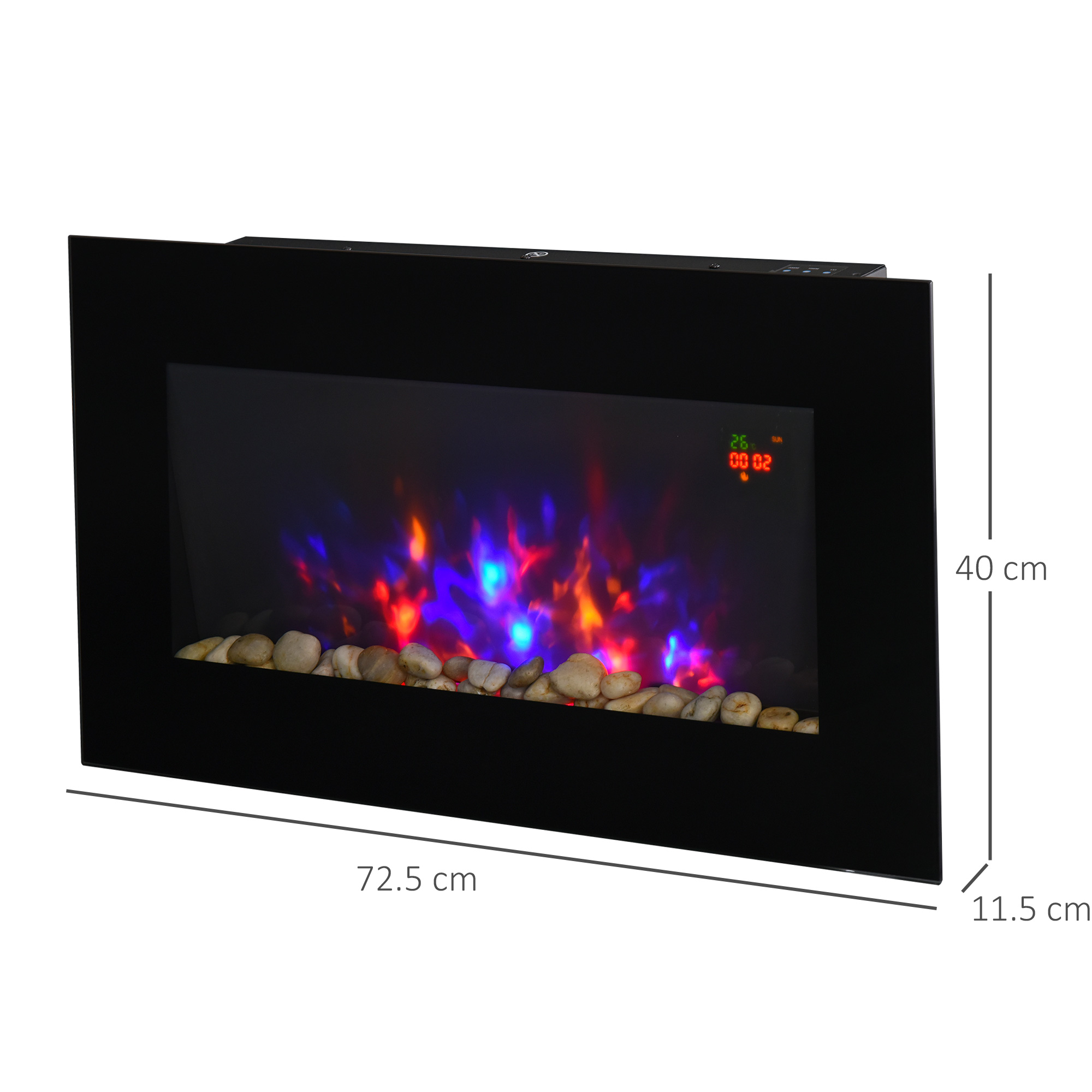 1000W/2000W Electric Wall Fireplace w/ LED Flame Effect Timer Remote