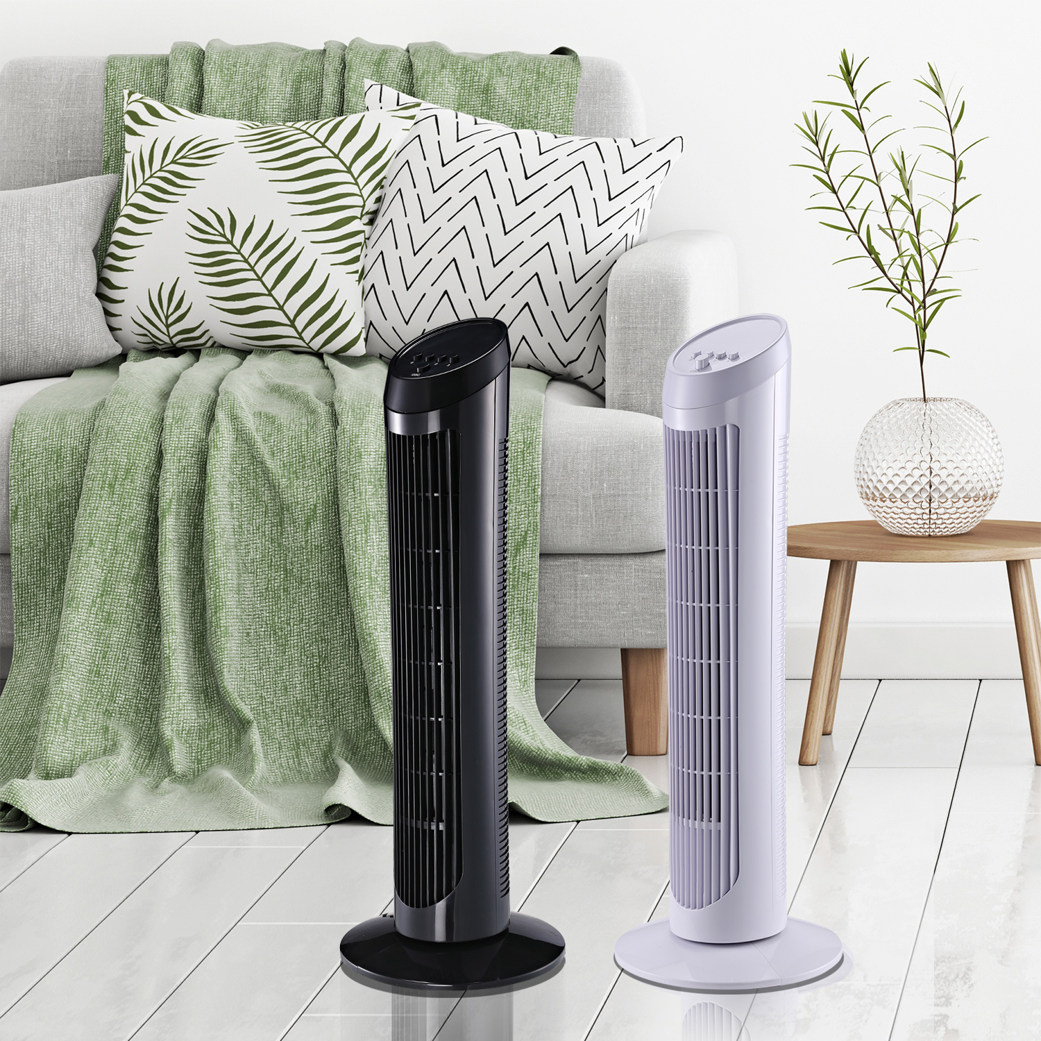 30'' Tower Fan Noise Reduction Wind Oscillating 3Level ABS White