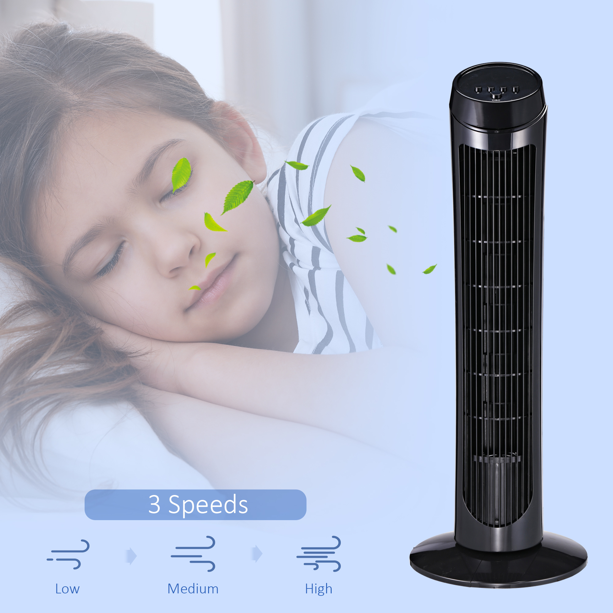 30'' Tower Fan Noise Reduction Wind Oscillating 3Level Ultra Slim