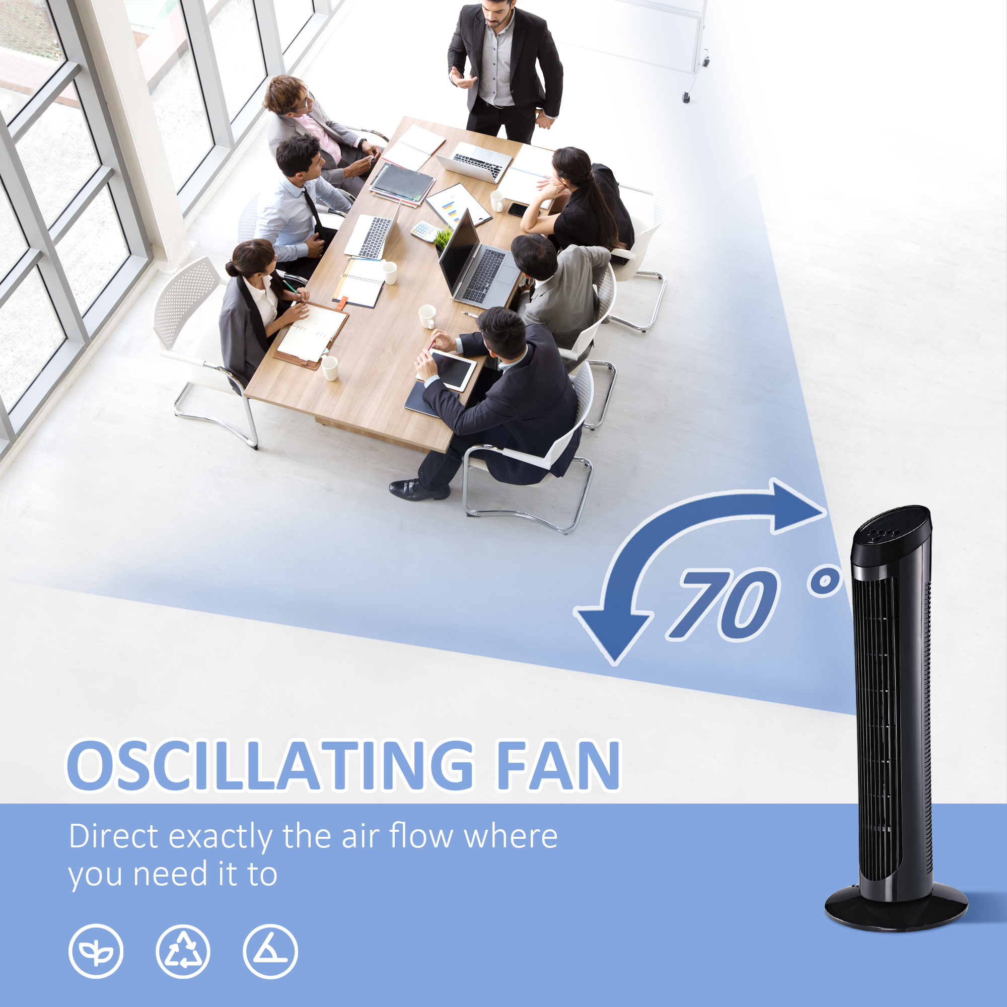 30'' Tower Fan Noise Reduction Wind Oscillating 3Level Ultra Slim