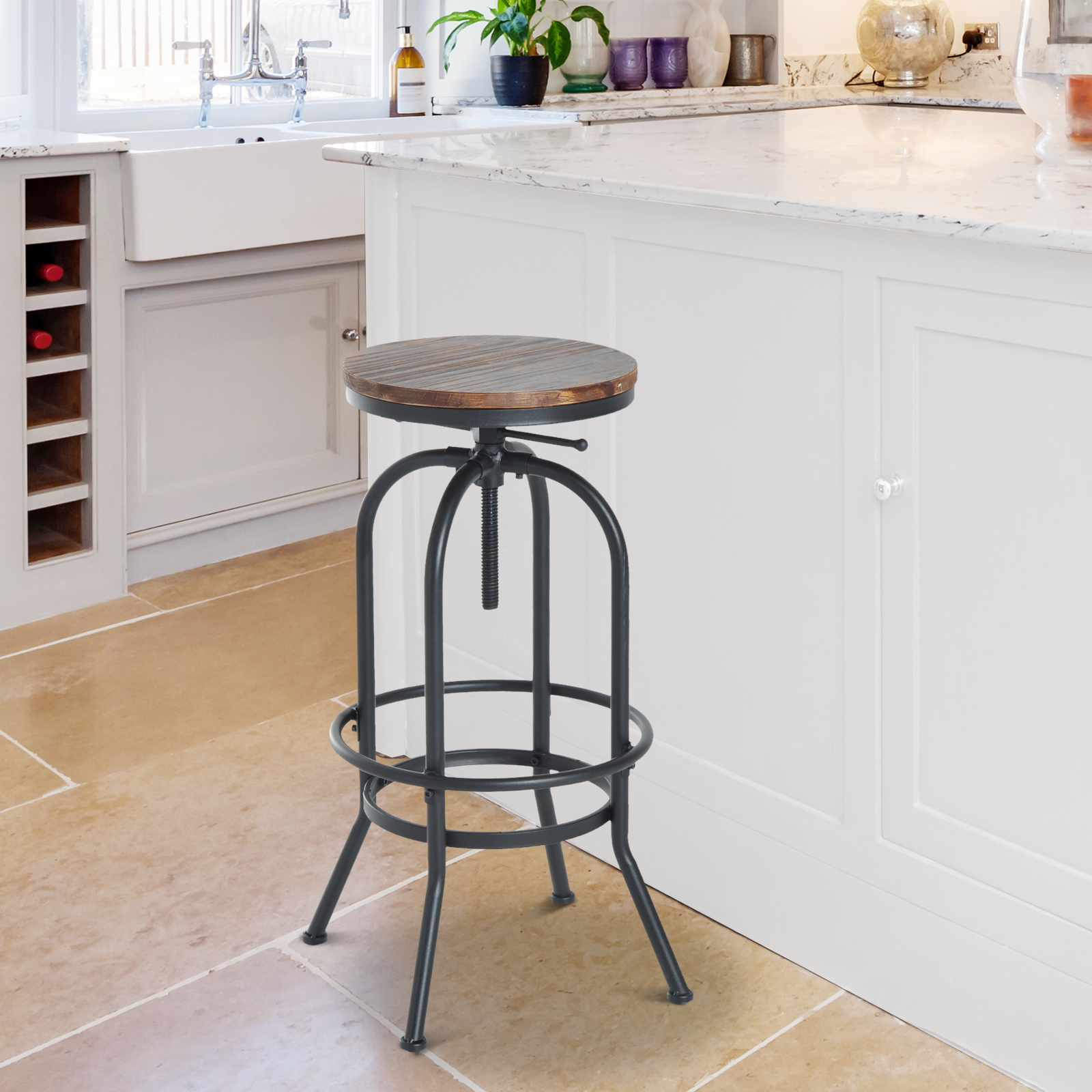 Vintage Industrial Bar Stool Height Adjustable Swivel Chair w