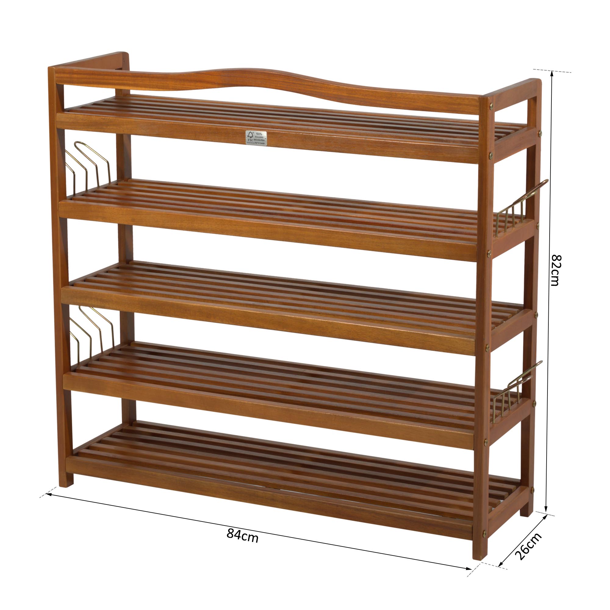 5Tier Wooden Shoe Rack Storage Shelves Organiser w/ Slipper Hanger Teak Colour eBay