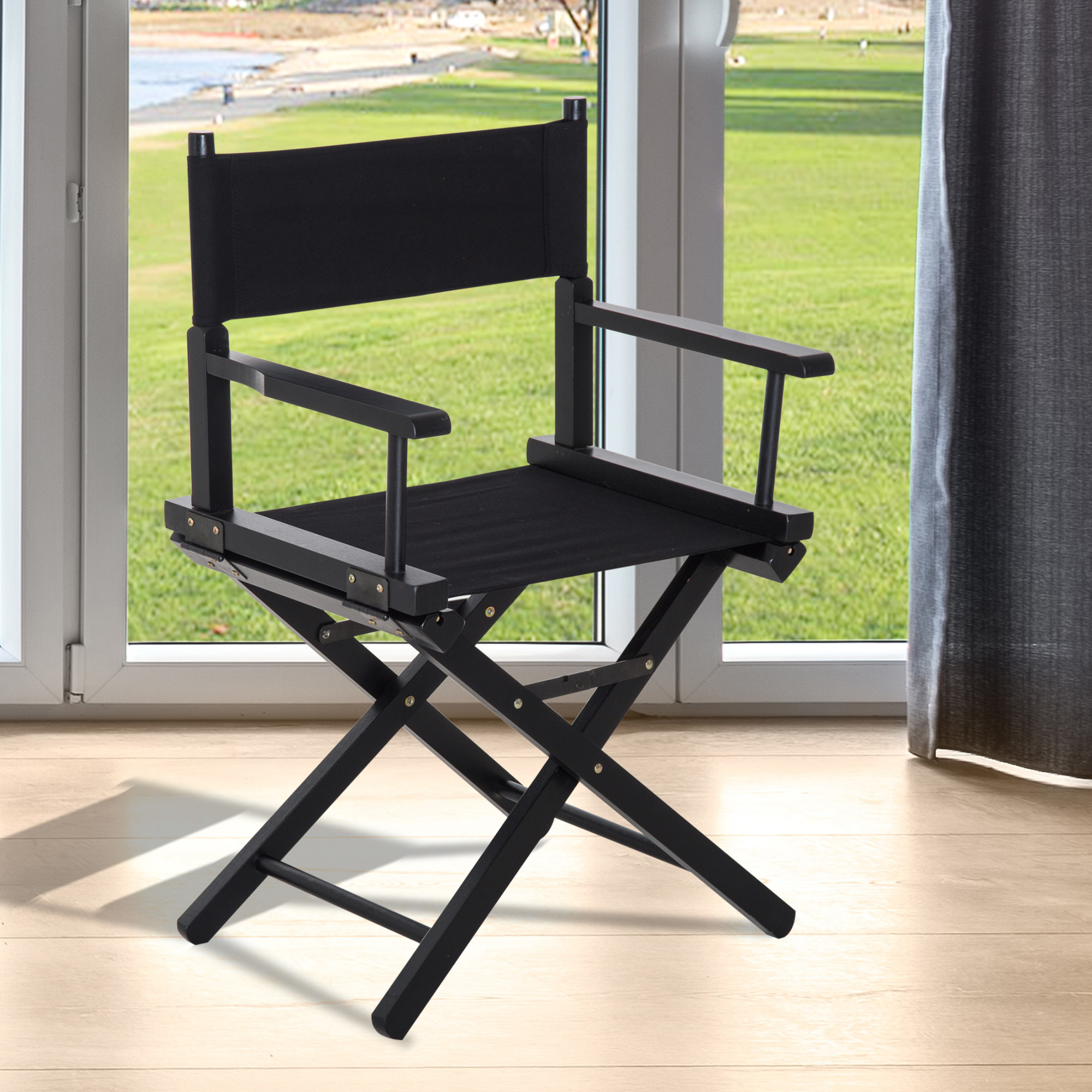 Wooden Directors Folding Chair Oxford Fabric Seat Beech Black