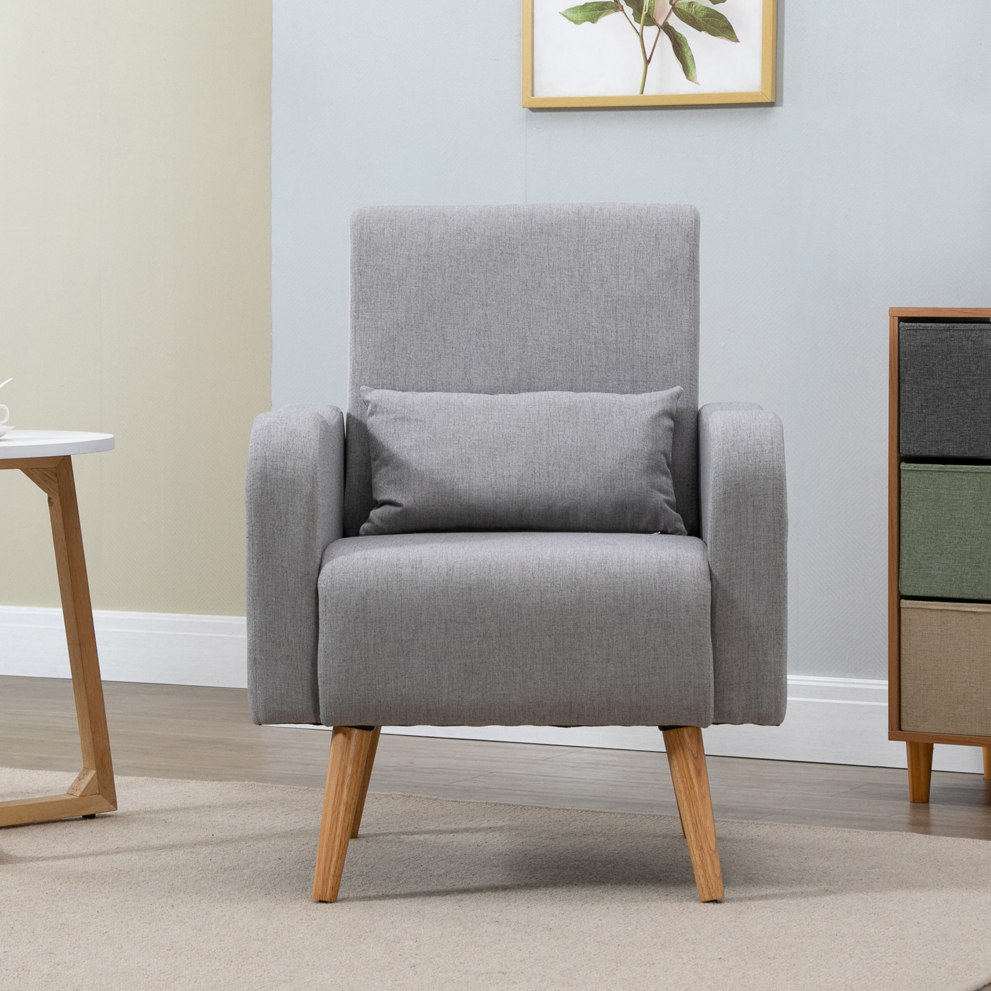 Homcom Nordic Armchair Solid Wood Curved Chair Living Room Linen 5056029835562 Ebay