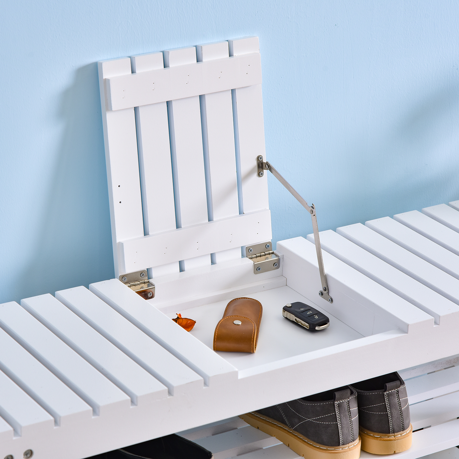 3Tier Open Shoe Rack Hidden Storage Wood Frame Slatted Shelves eBay