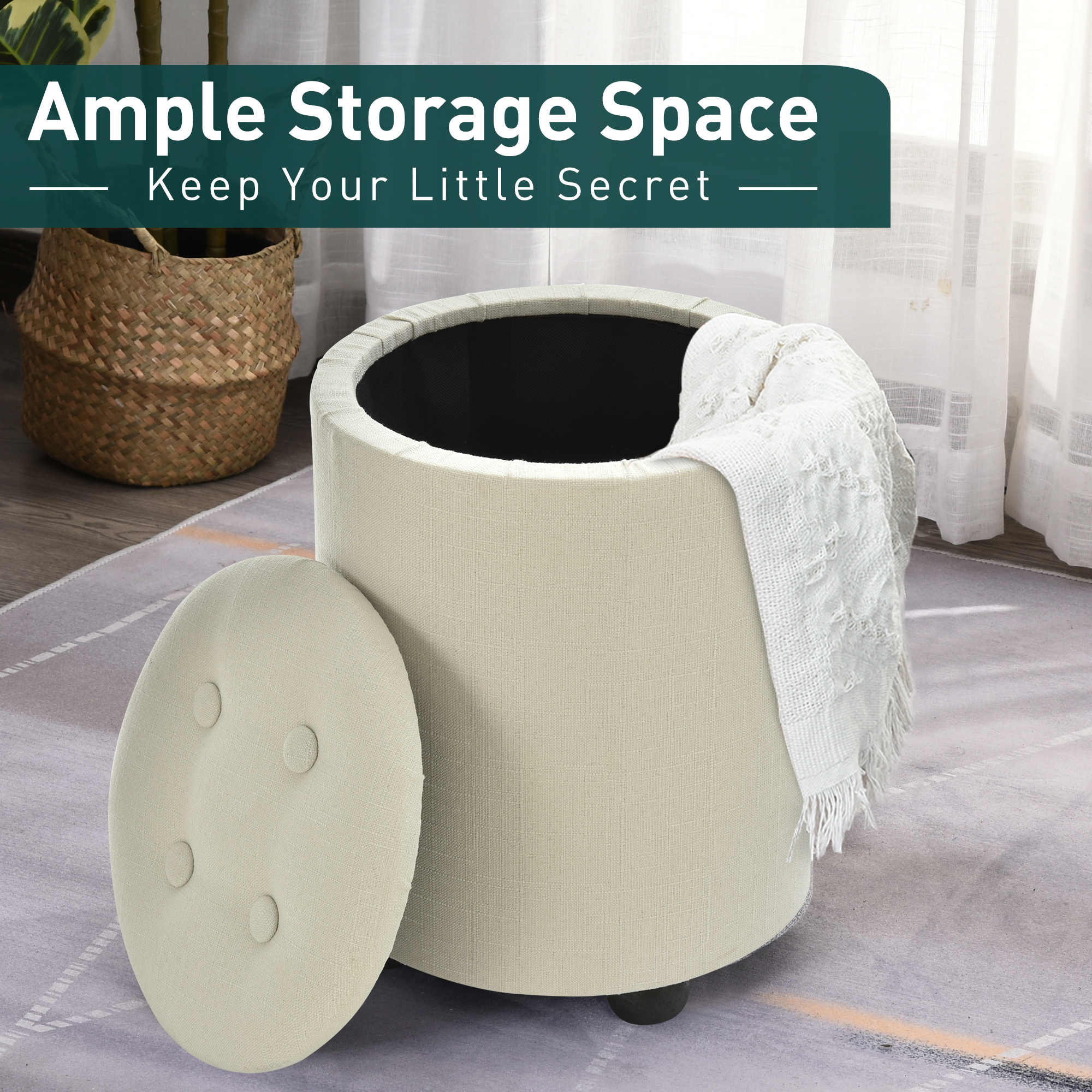 Otomano de almacenamiento de tela con reposapiés botón agrupado