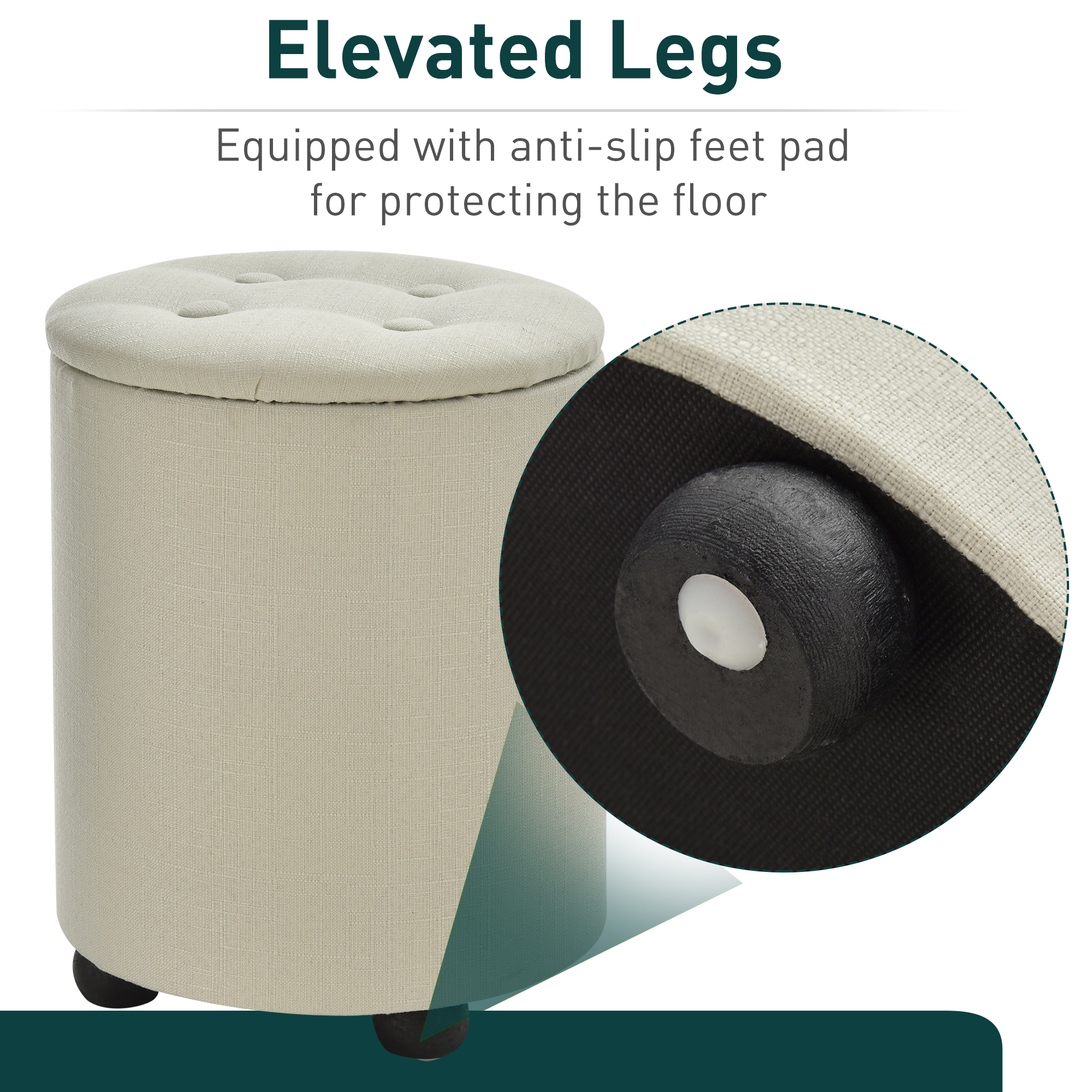 Otomano de almacenamiento de tela con reposapiés botón agrupado