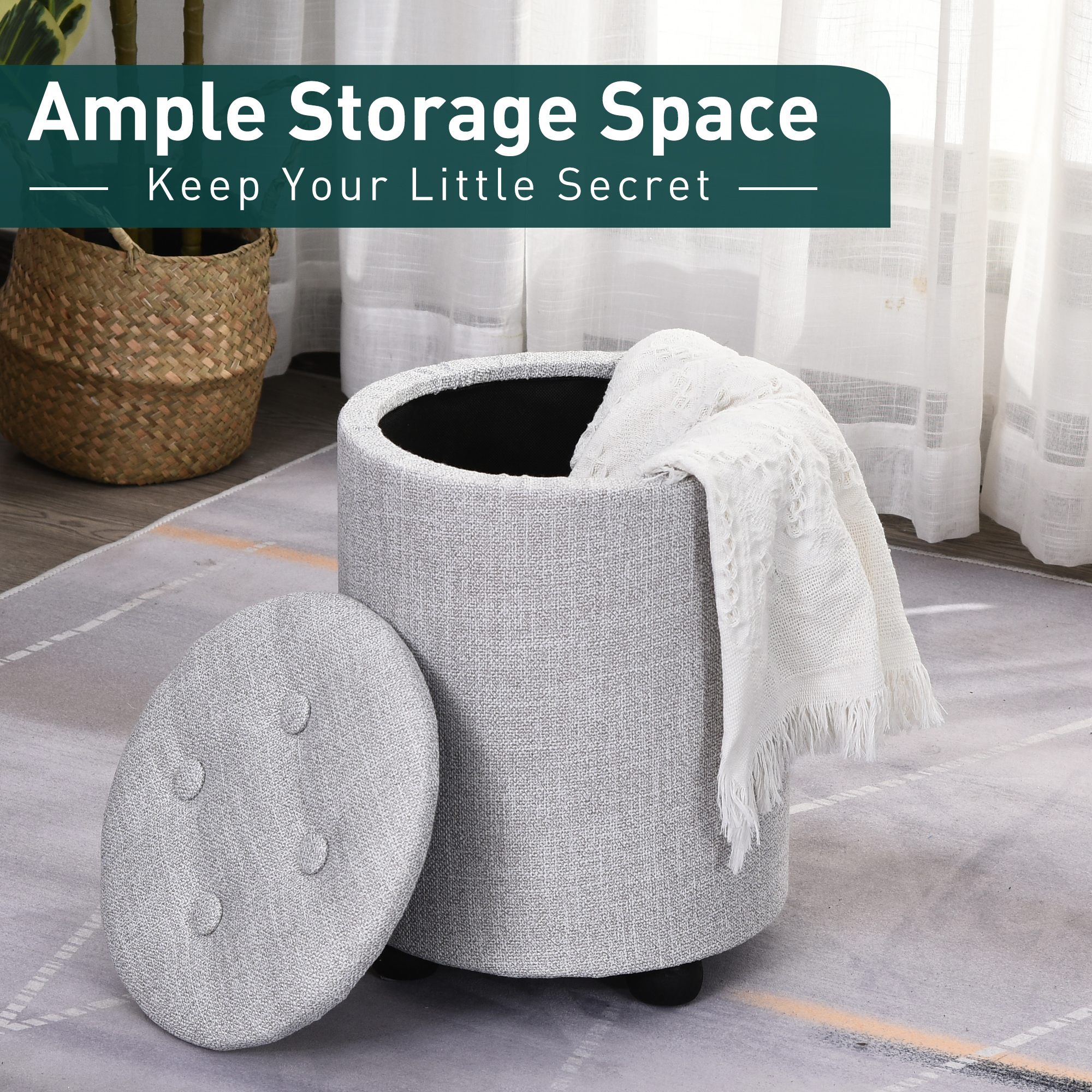 Otomano de almacenamiento de tela con reposapiés botón agrupado
