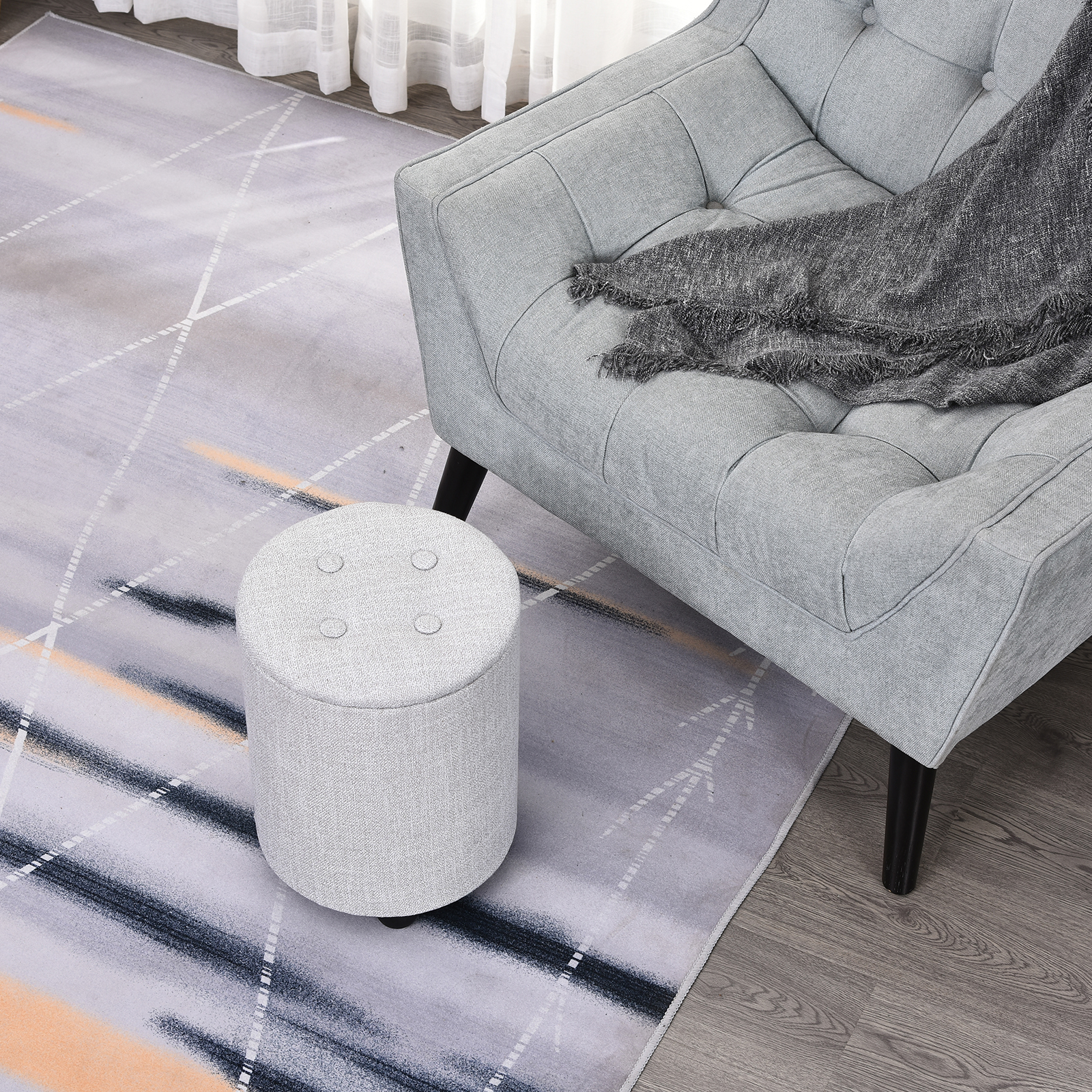 Otomano de almacenamiento de tela con reposapiés botón agrupado