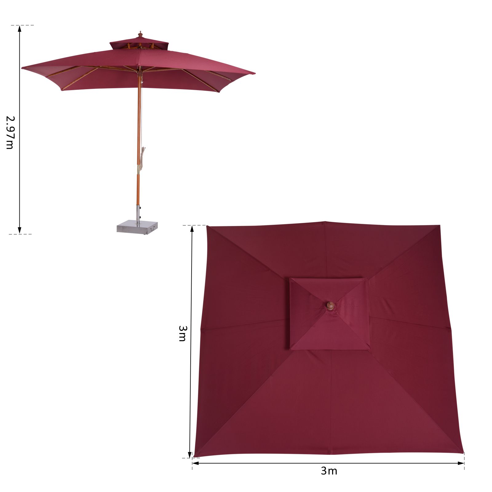 3x3m Patio Garden Sun Umbrella Sunshade Folding Bamboo Parasol W/ 2