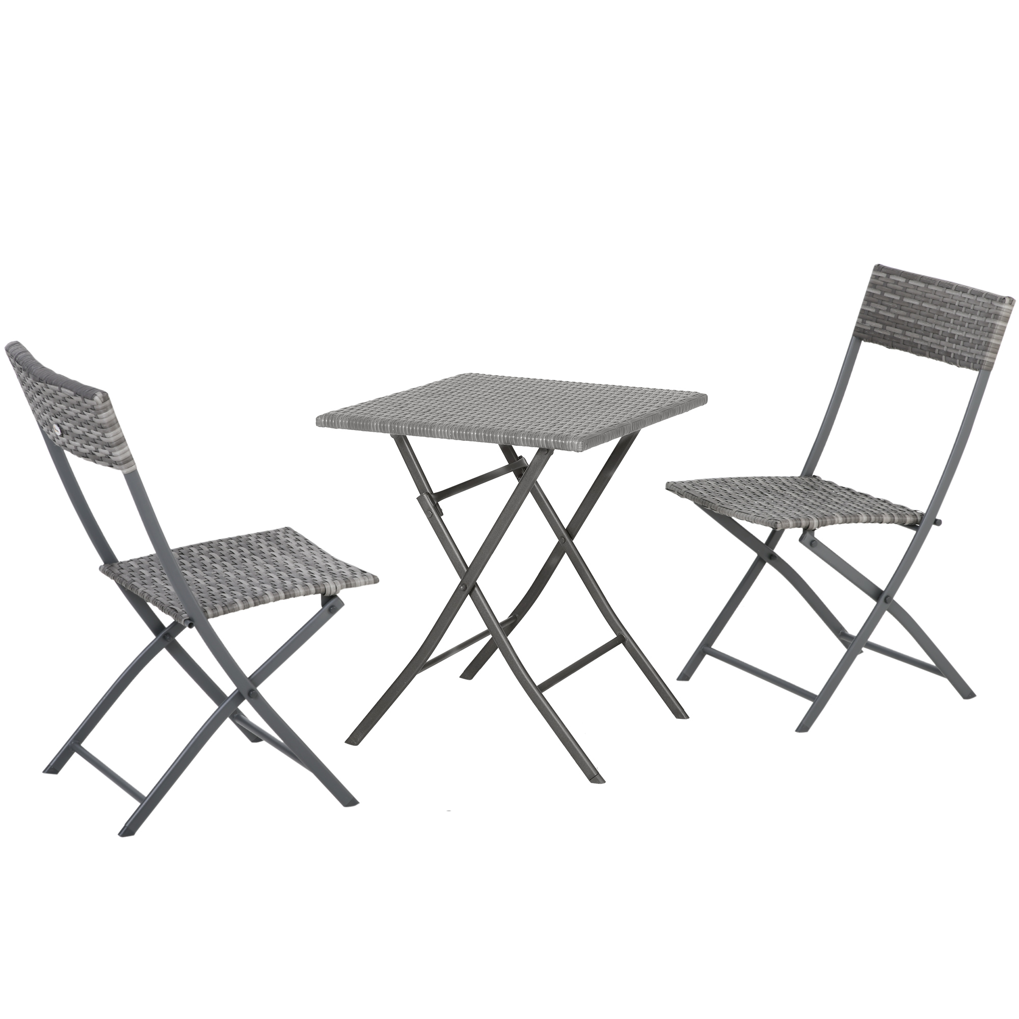 2 Chair Rattan Bistro Set Outdoor Garden Table & Chair Black 3PC Grey