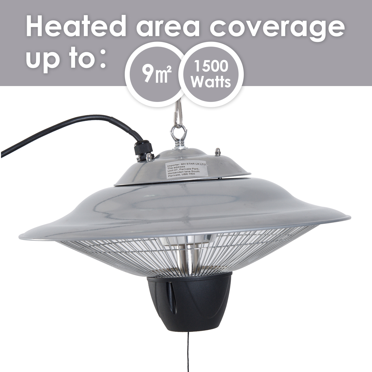 Outsunny Patio Heater Ceiling Hanging Light 1500W Pull Switch Electric