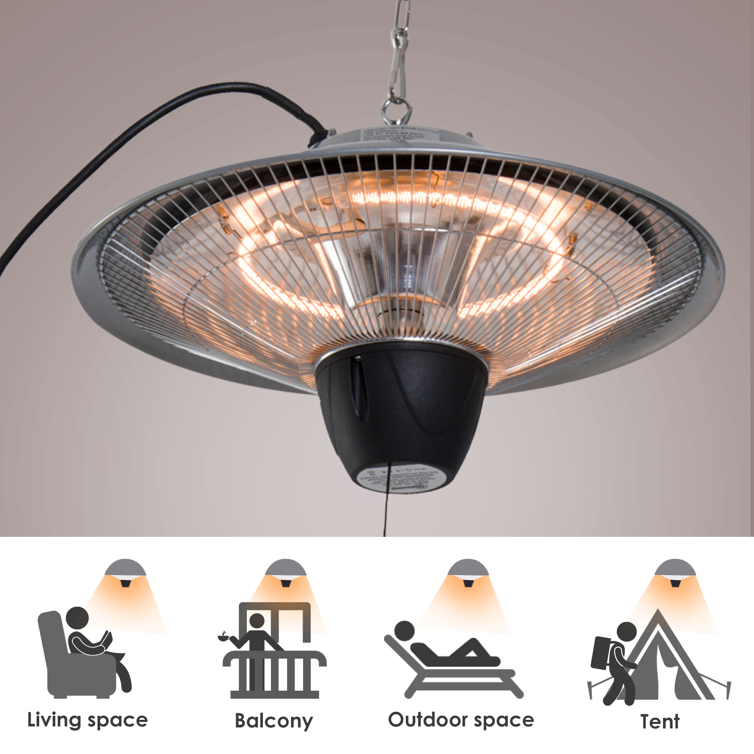 Outsunny Patio Heater Ceiling Hanging Light 1500W Pull Switch Electric Aluminium 5055974878778