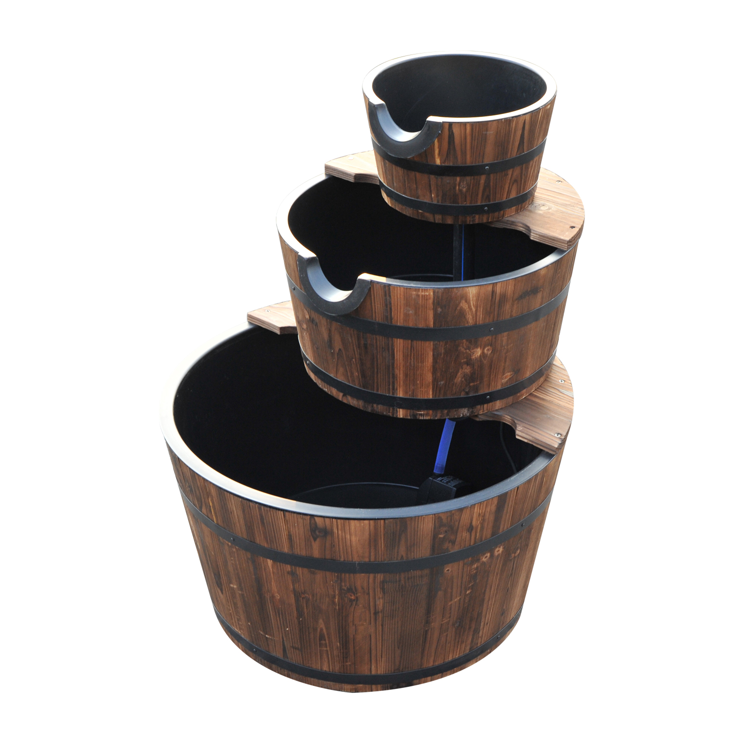 Outsunny Wooden Water Pump Fountain Cascading Feature Barrel 3 Tier