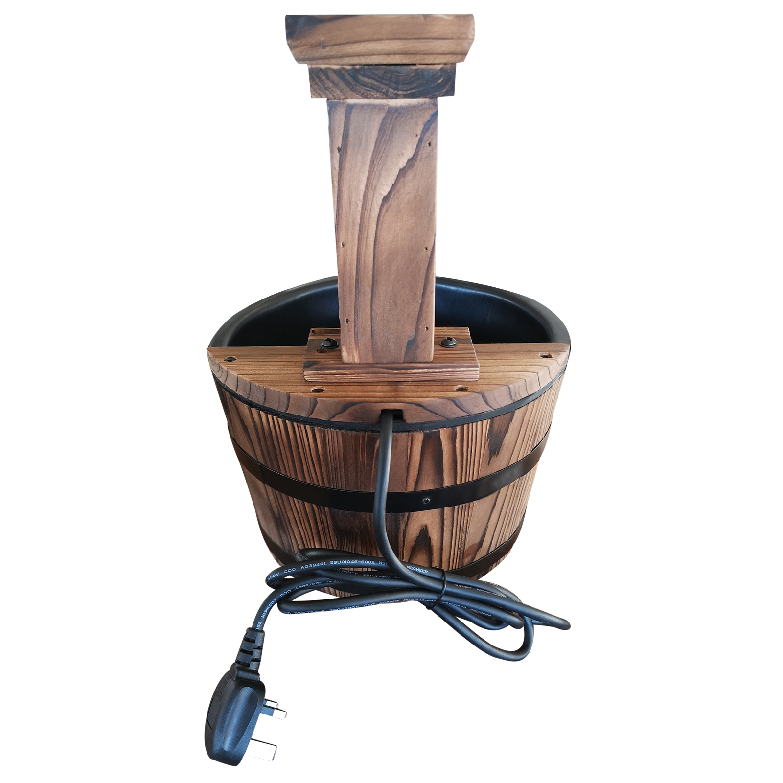 Outsunny Garden Wood Barrel Pump Patio Electric Water Fountain Deck