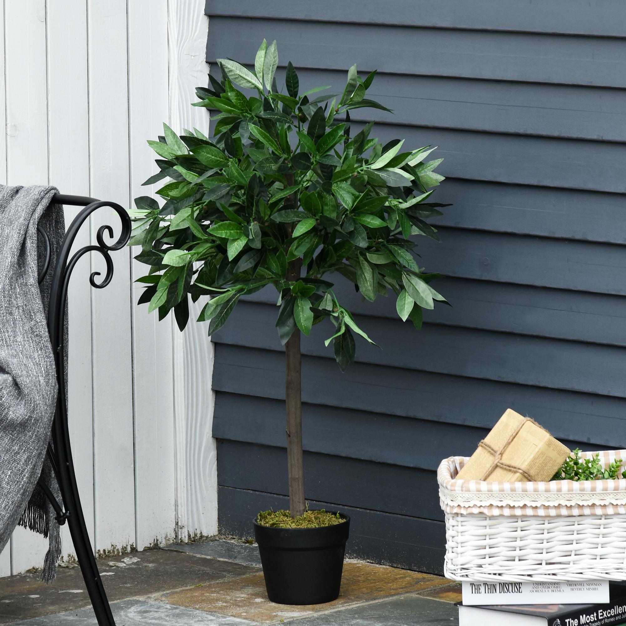 Set of 2 Artificial Topiary Bay Laurel Ball Trees in Pot Indoor Outdoor