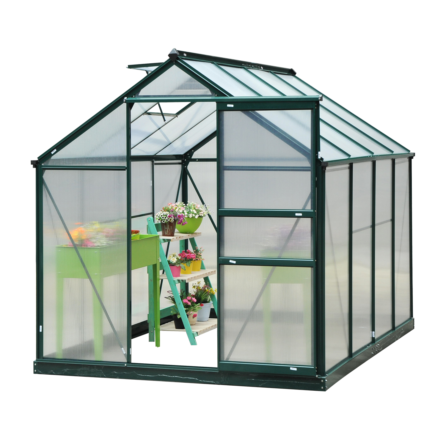 Outsunny 6x8ft Polycarbonate WalkIn Garden Greenhouse Aluminum Frame