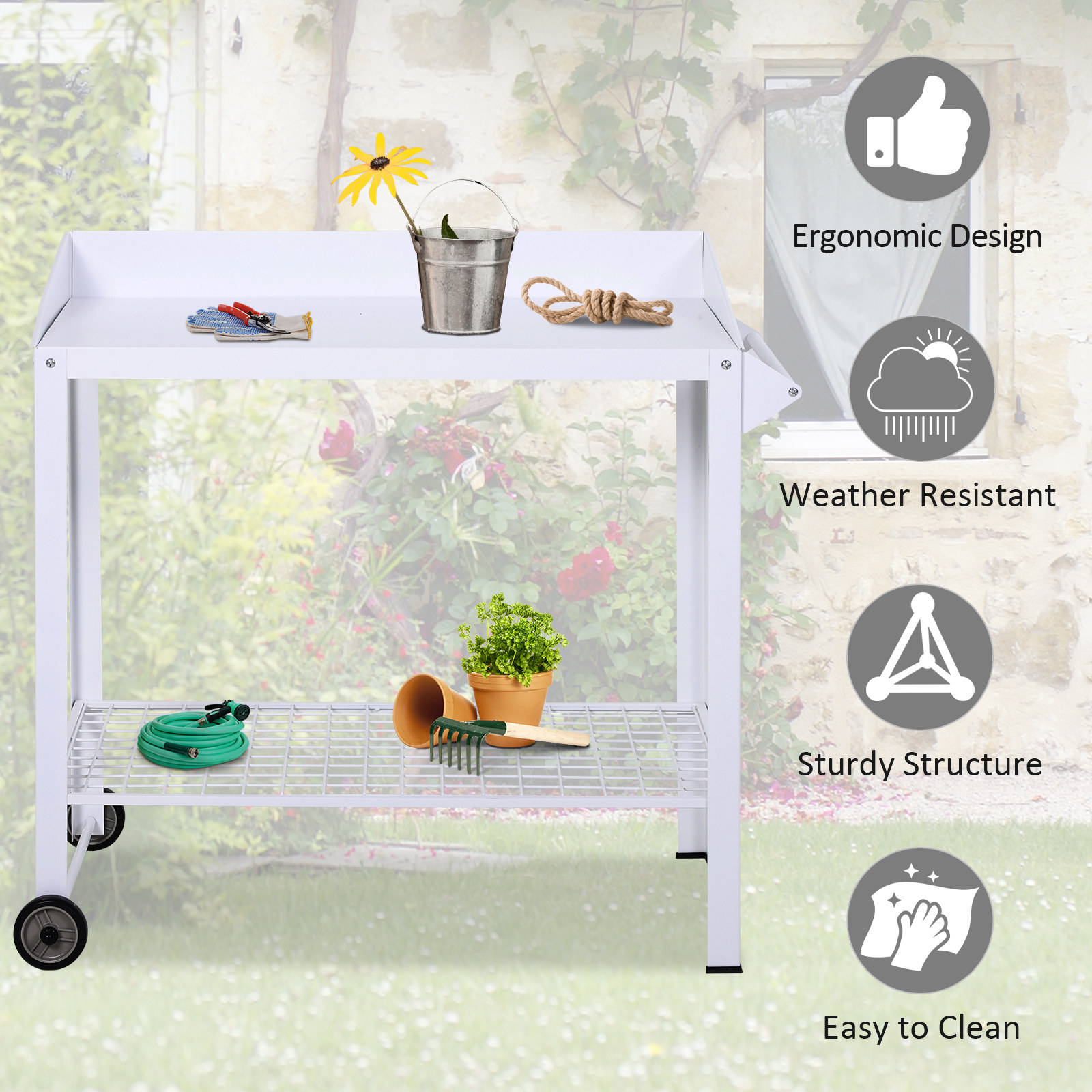 Outsunny Garden Metal Potting Bench Planting Table Garden Workstation