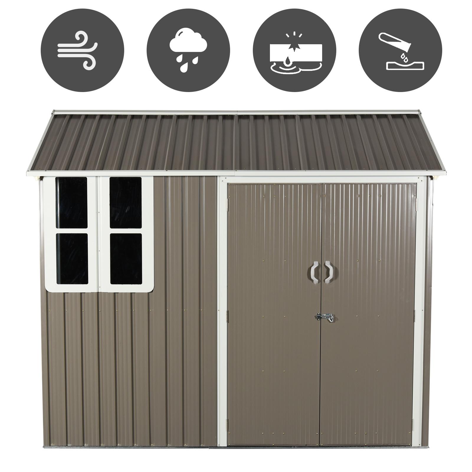 Outsunny 8x6 ft Corrugated Metal Garden Storage Shed w/ 2 Doors Sloped