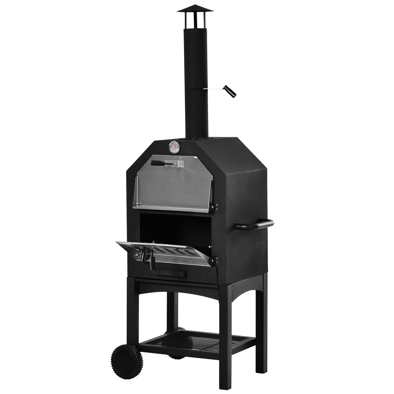 Outsunny Outdoor Pizza Oven Charcoal BBQ Grill 2Tier Freestanding w