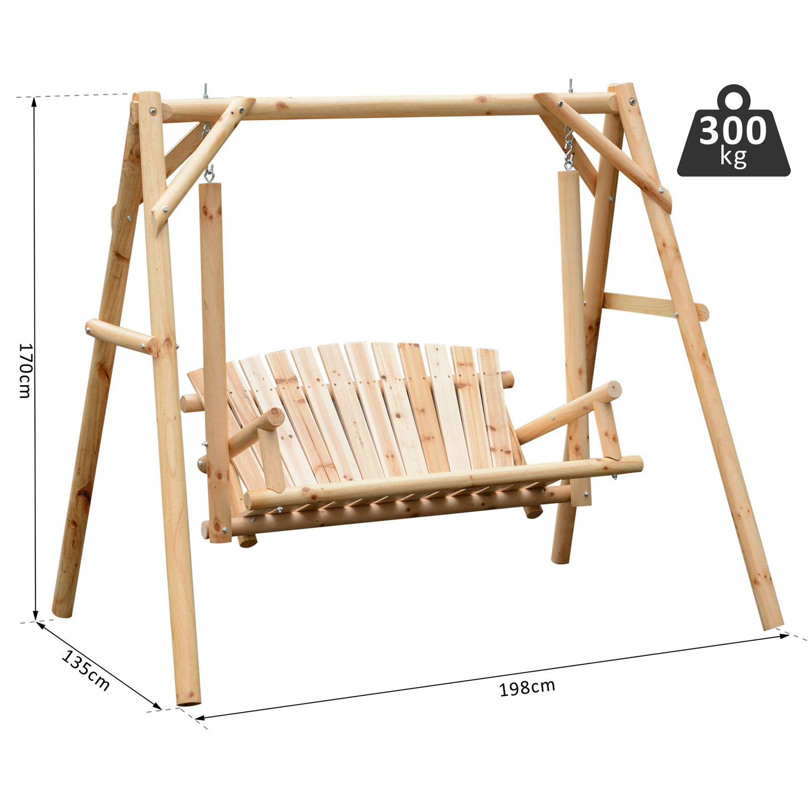 Outsunny Outdoor 2 Seater Porch Swing Wooden Rustic Patio Bench w