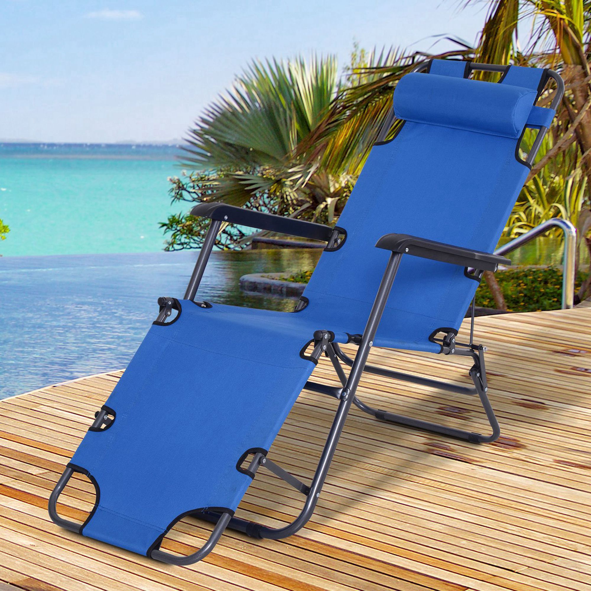 Outsunny Garden Lounge Chair Adjustable Recliner Portable Foldable