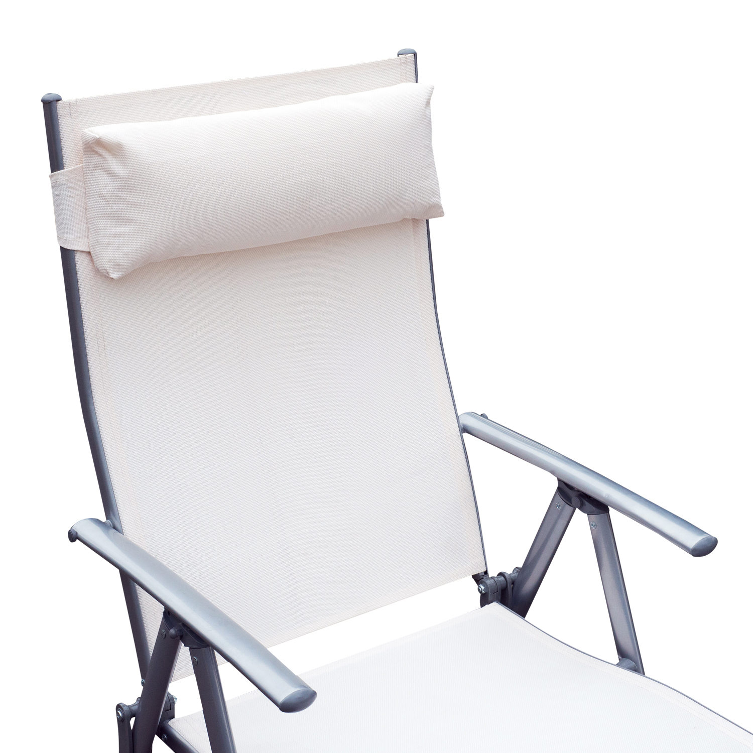 Outsunny Sun Lounger Recliner Foldable 5 Levels Textilene Cream White